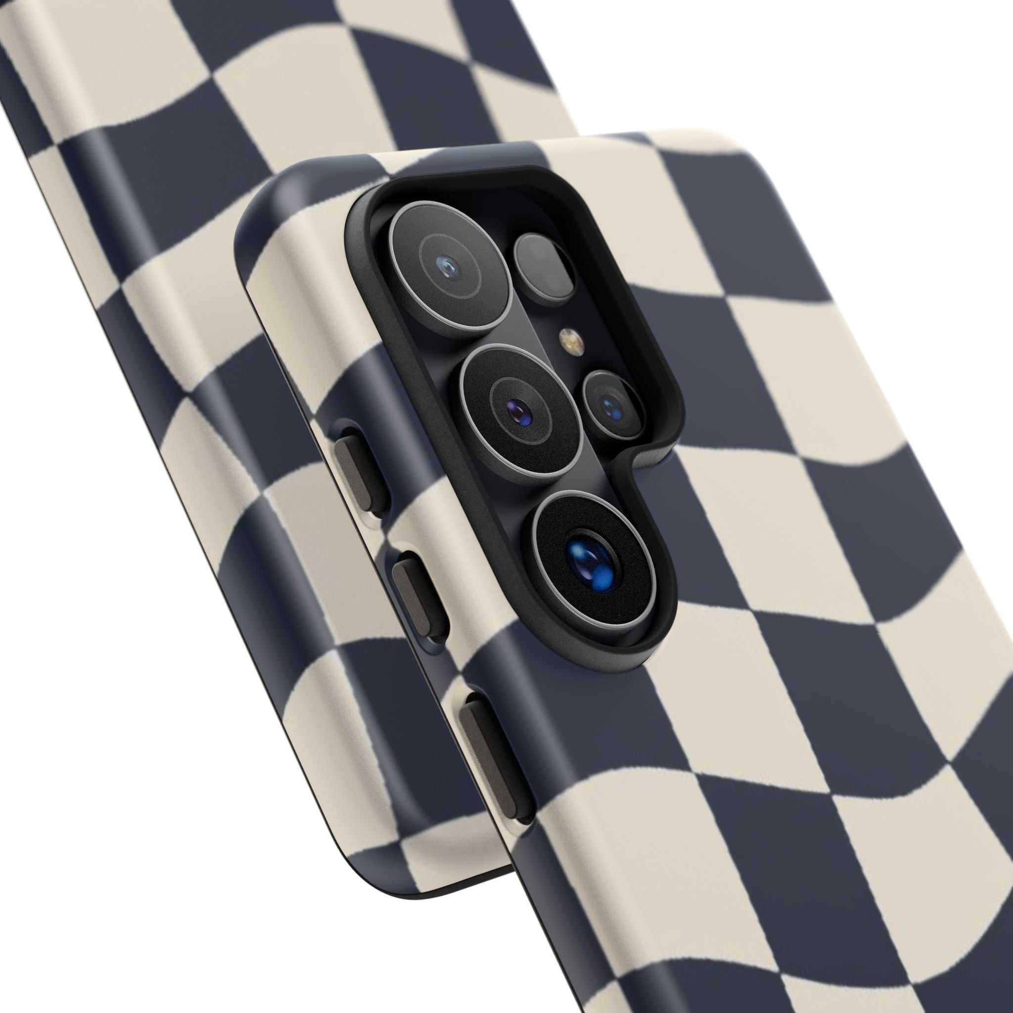 Wavy Checkered Phone Case – Retro Navy Racing Pattern Tough Case