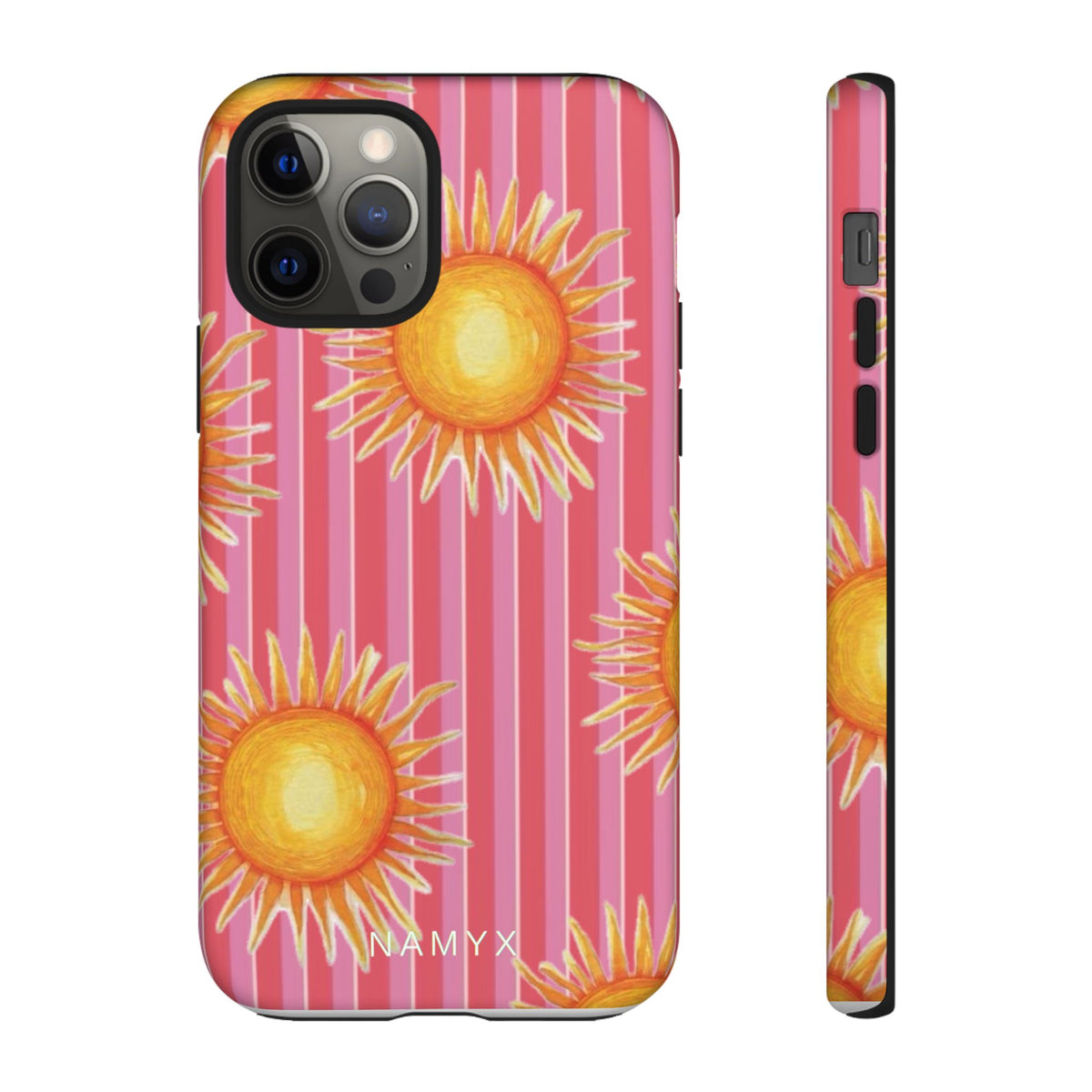 Sunburst Stripe Tough Phone Case — Bright Yellow Sun Pattern on Pink