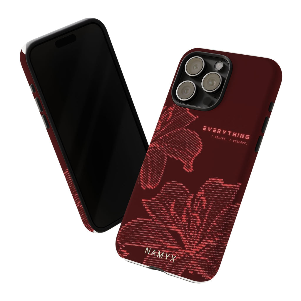Floral Tough Phone Case — 'Everything' Burgundy Protective Cover
