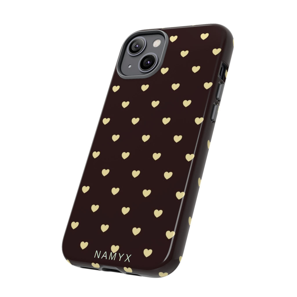 Tough Case — Brown Phone Case with Cream Heart Pattern
