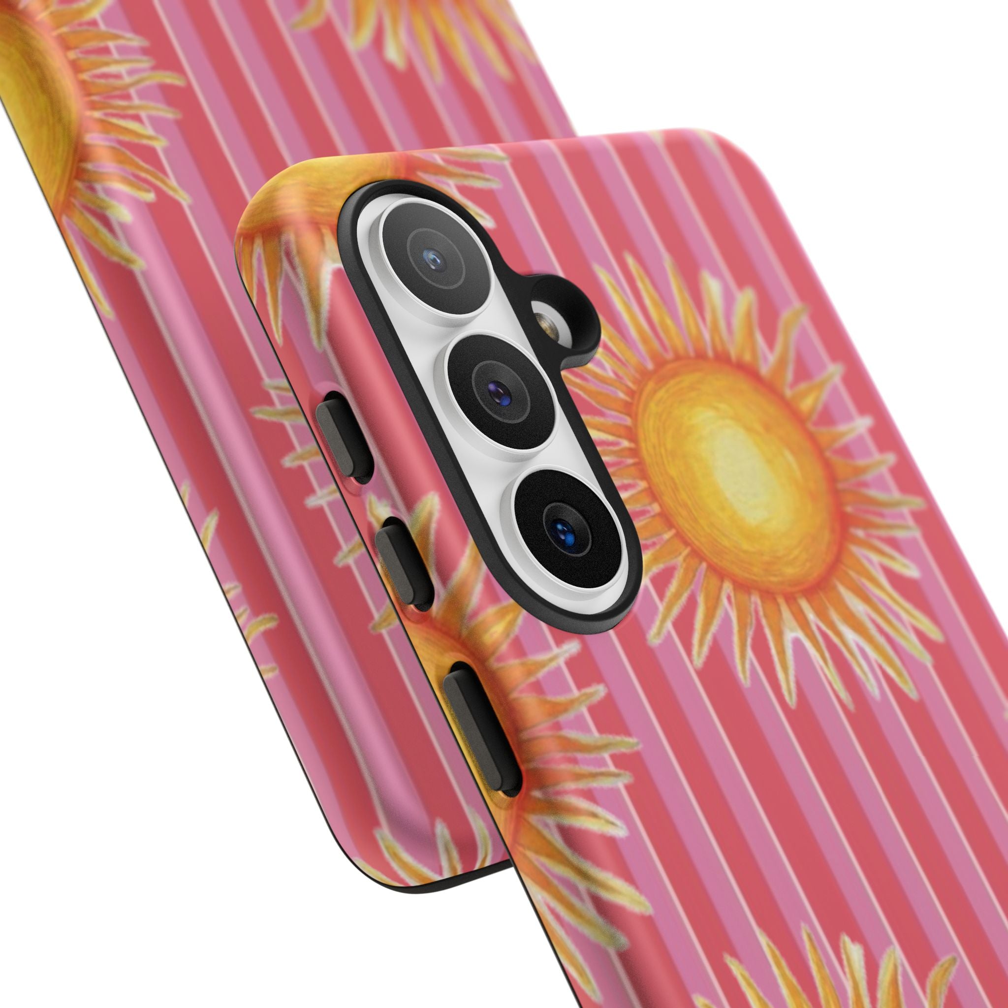 Sunburst Stripe Tough Phone Case — Bright Yellow Sun Pattern on Pink