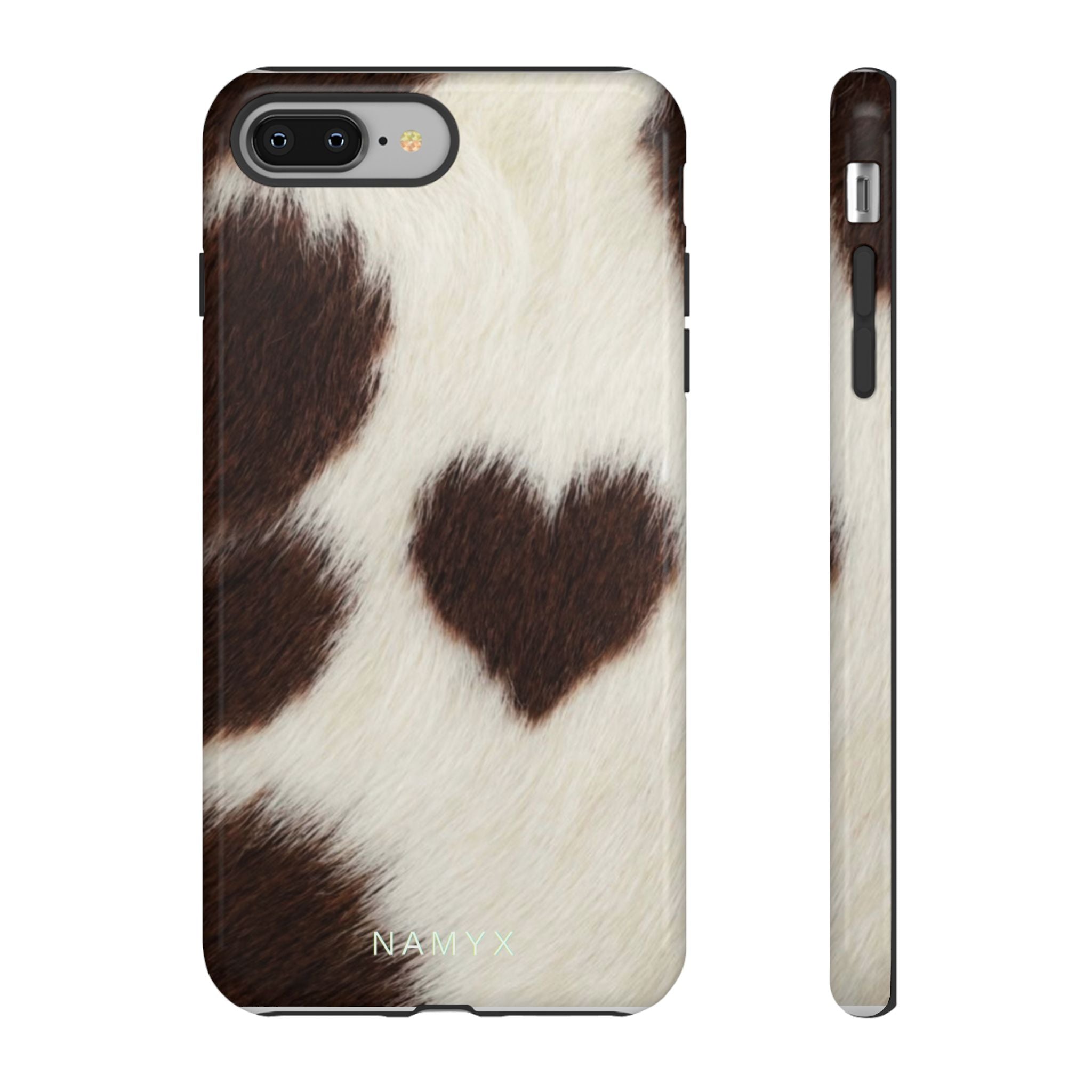 Cowhide Heart Phone Case — Cute Cow Print Protective iPhone Cover