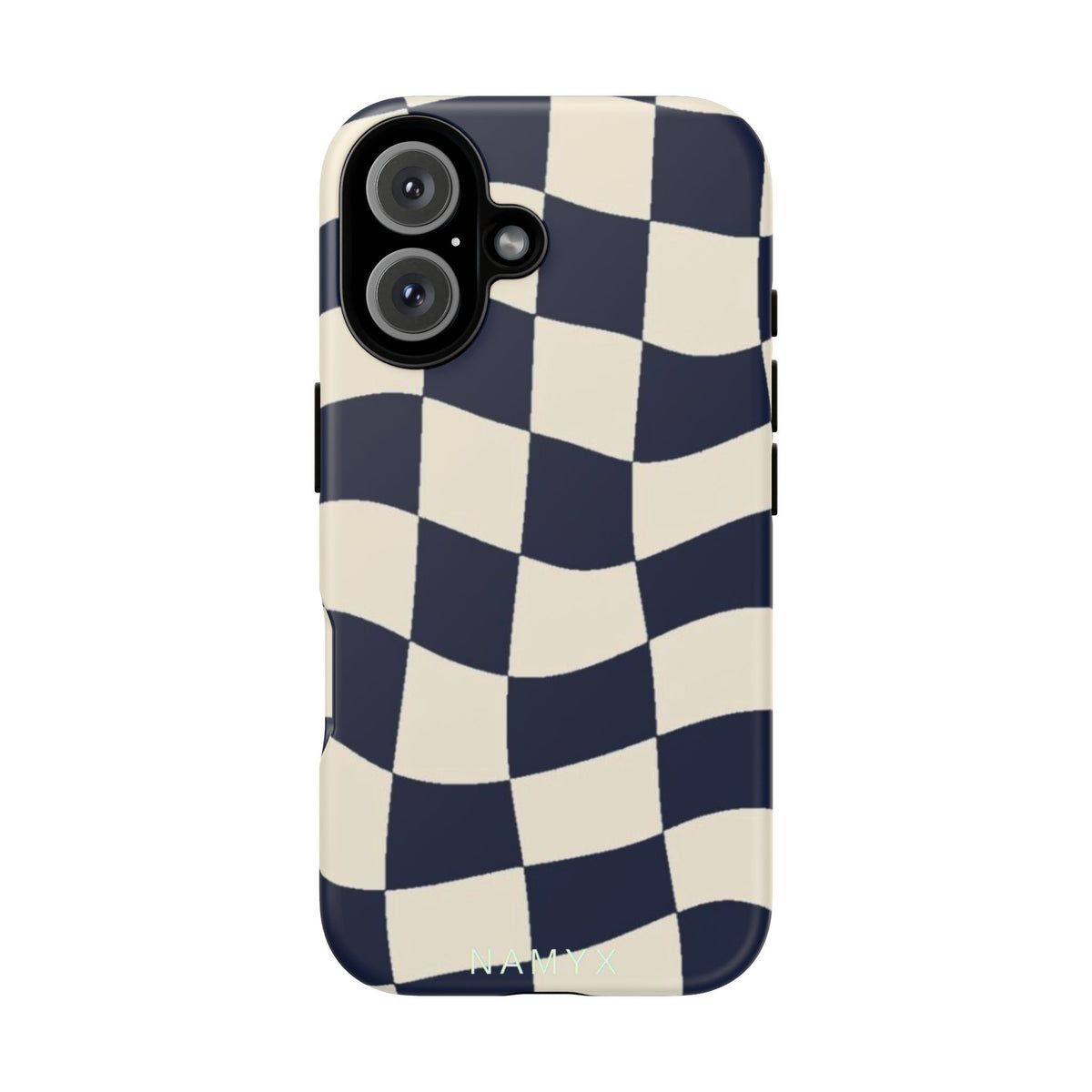 Wavy Checkered Phone Case – Retro Navy Racing Pattern Tough Case