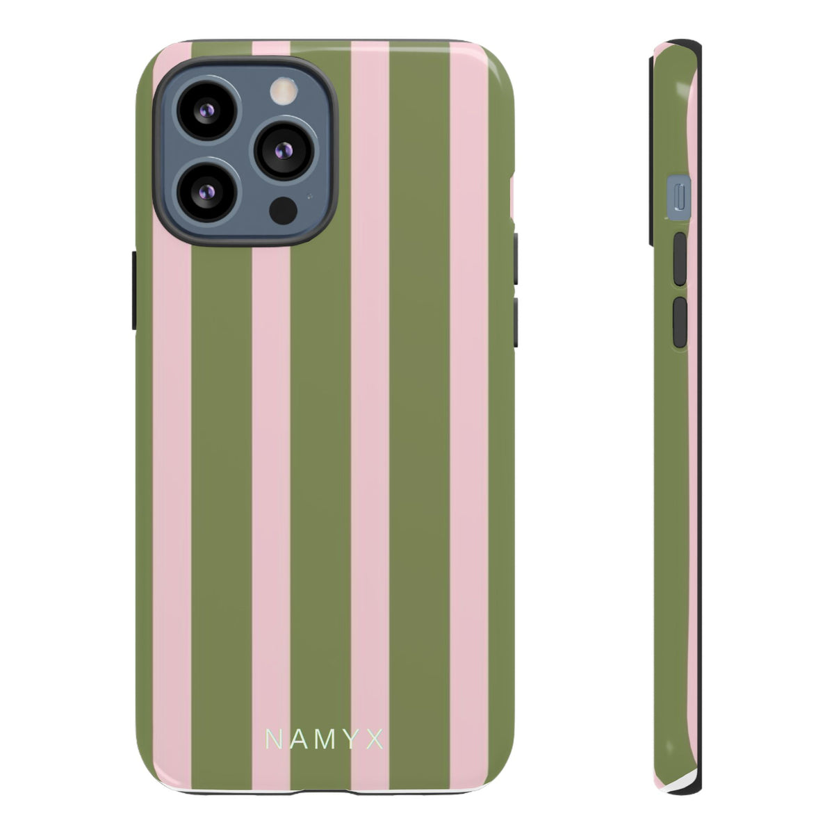 Striped Olive & Blush Tough Phone Case — Durable Protective Phone Cover