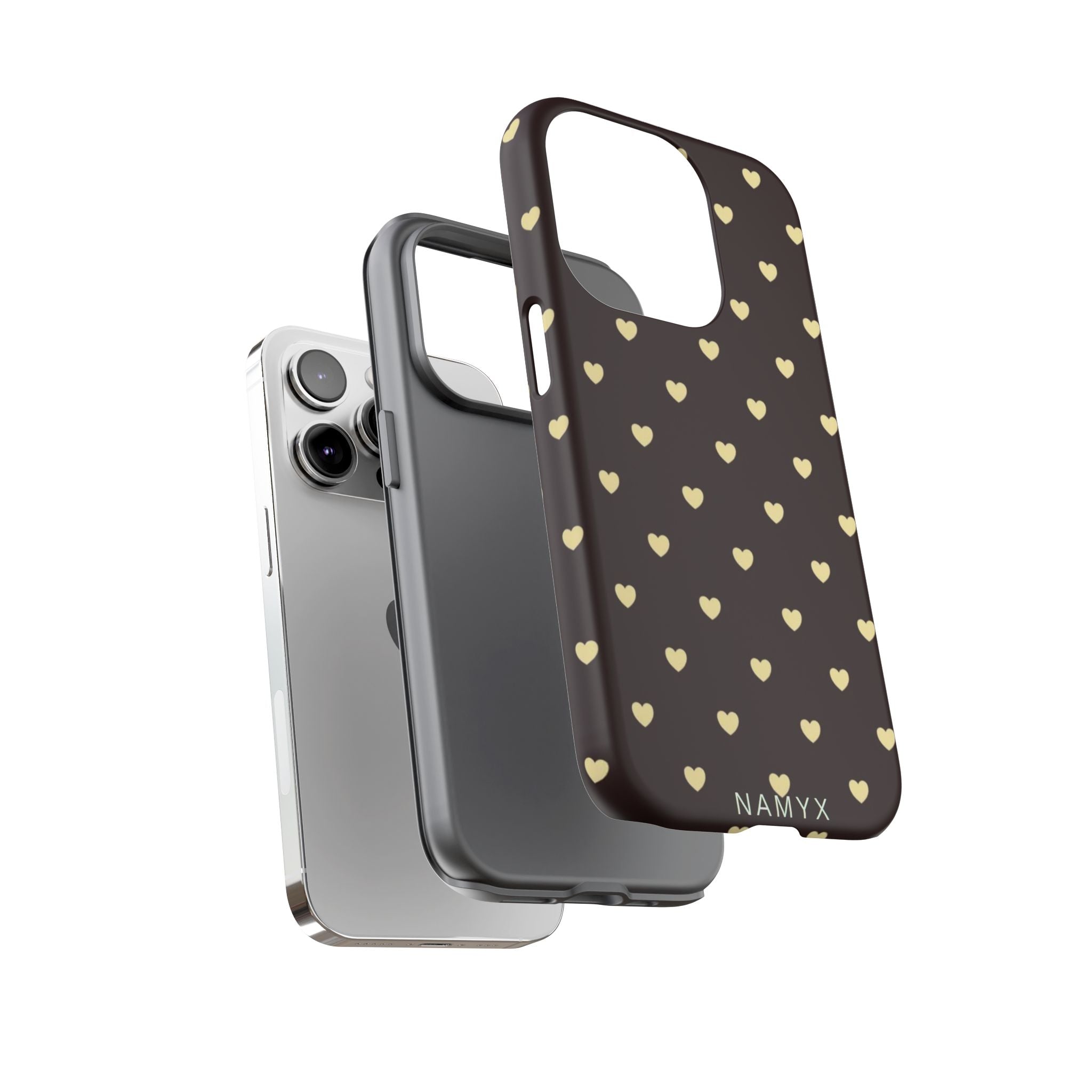 Tough Case — Brown Phone Case with Cream Heart Pattern