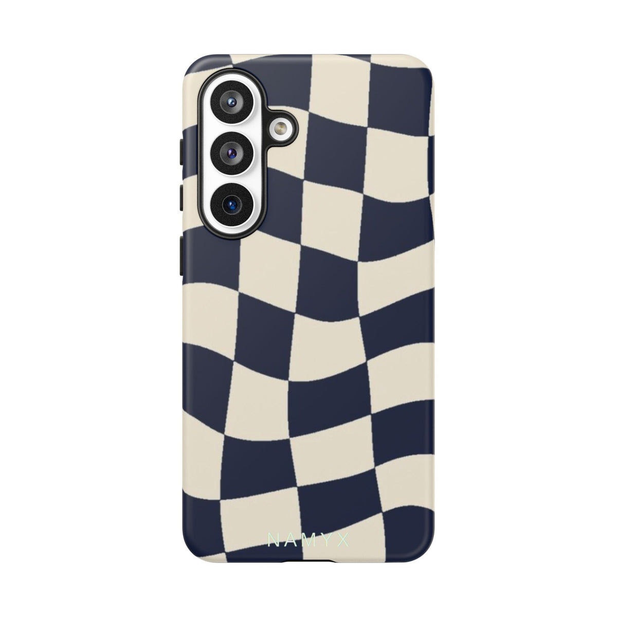 Wavy Checkered Phone Case – Retro Navy Racing Pattern Tough Case