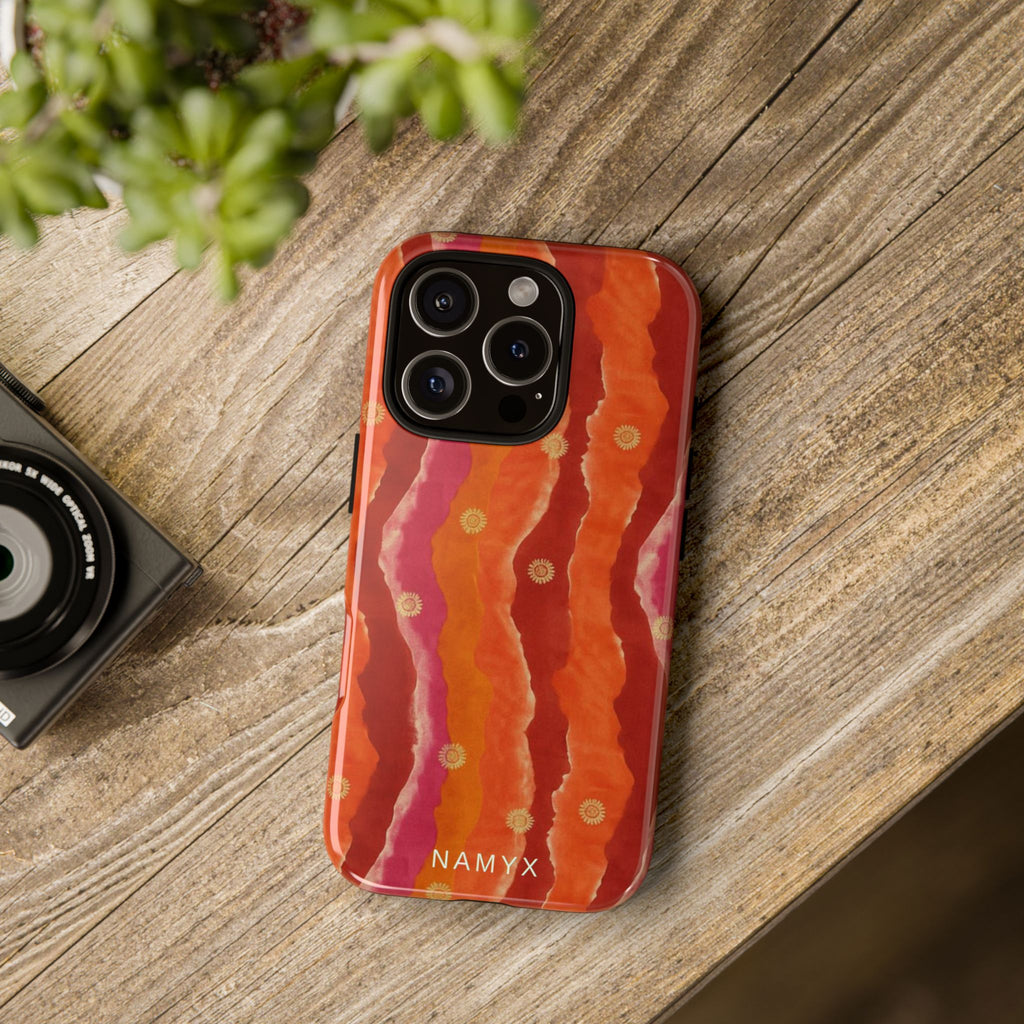 Abstract Red Waves Phone Case — Bold Orange & Pink Protective Tough Case