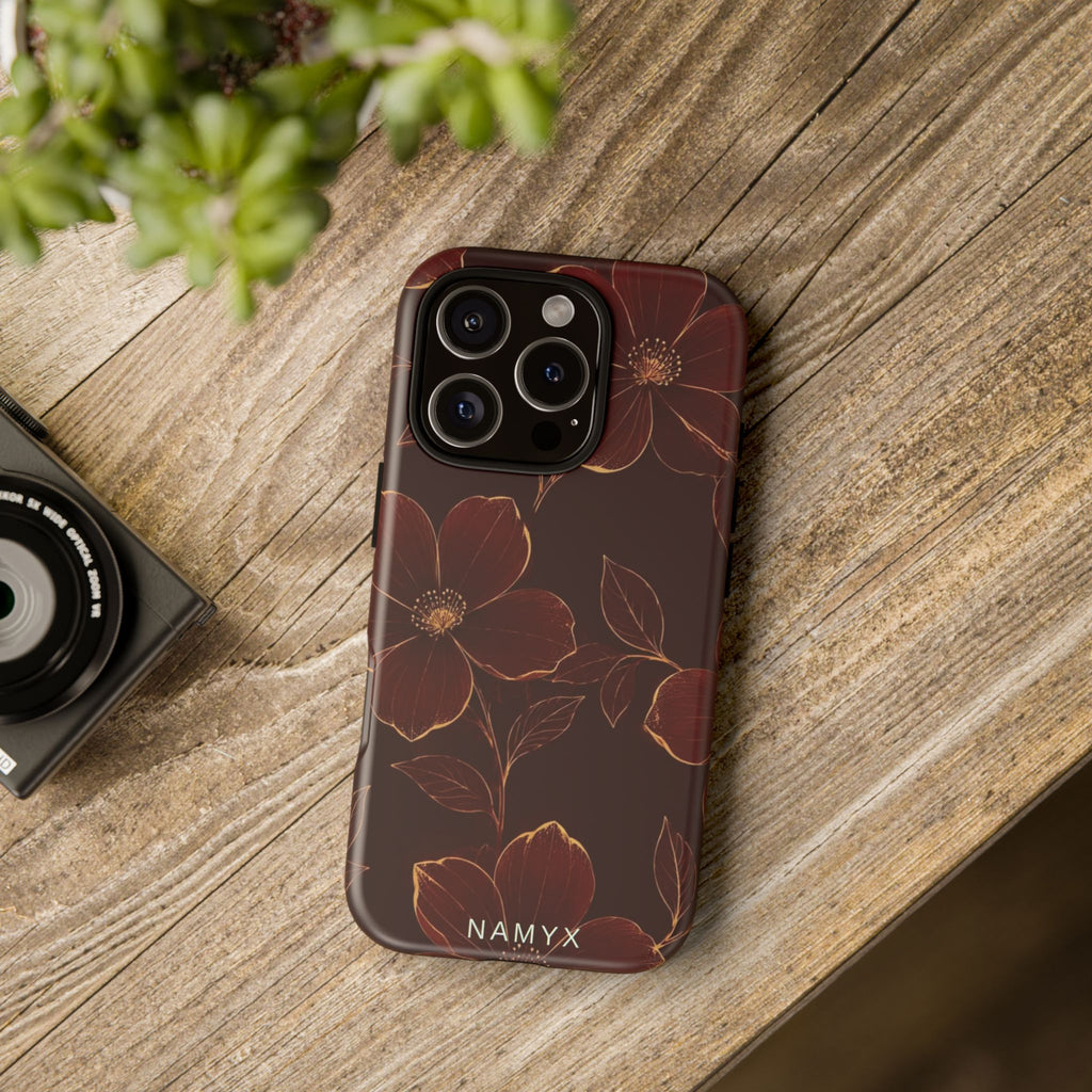 Floral Tough Case — Dark Red Botanical Phone Case