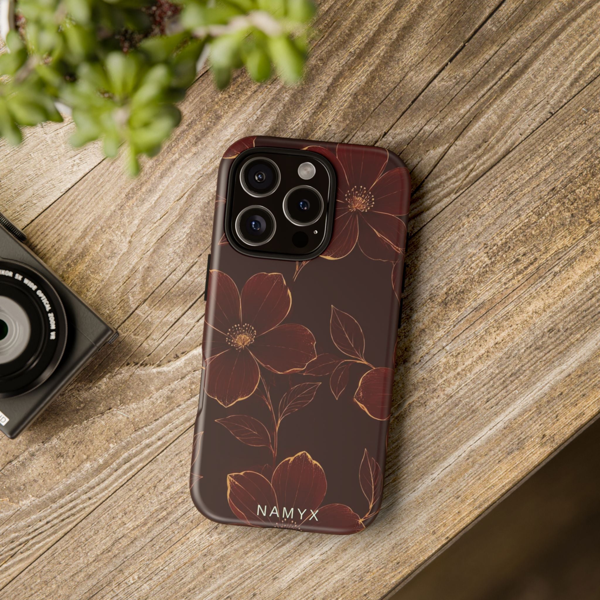 Floral Tough Case — Dark Red Botanical Phone Case