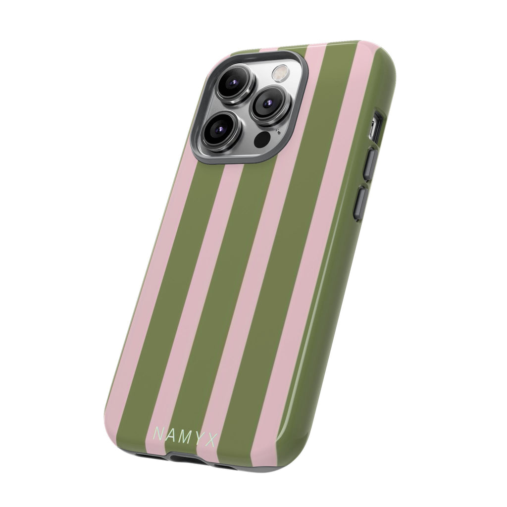 Striped Olive & Blush Tough Phone Case — Durable Protective Phone Cover