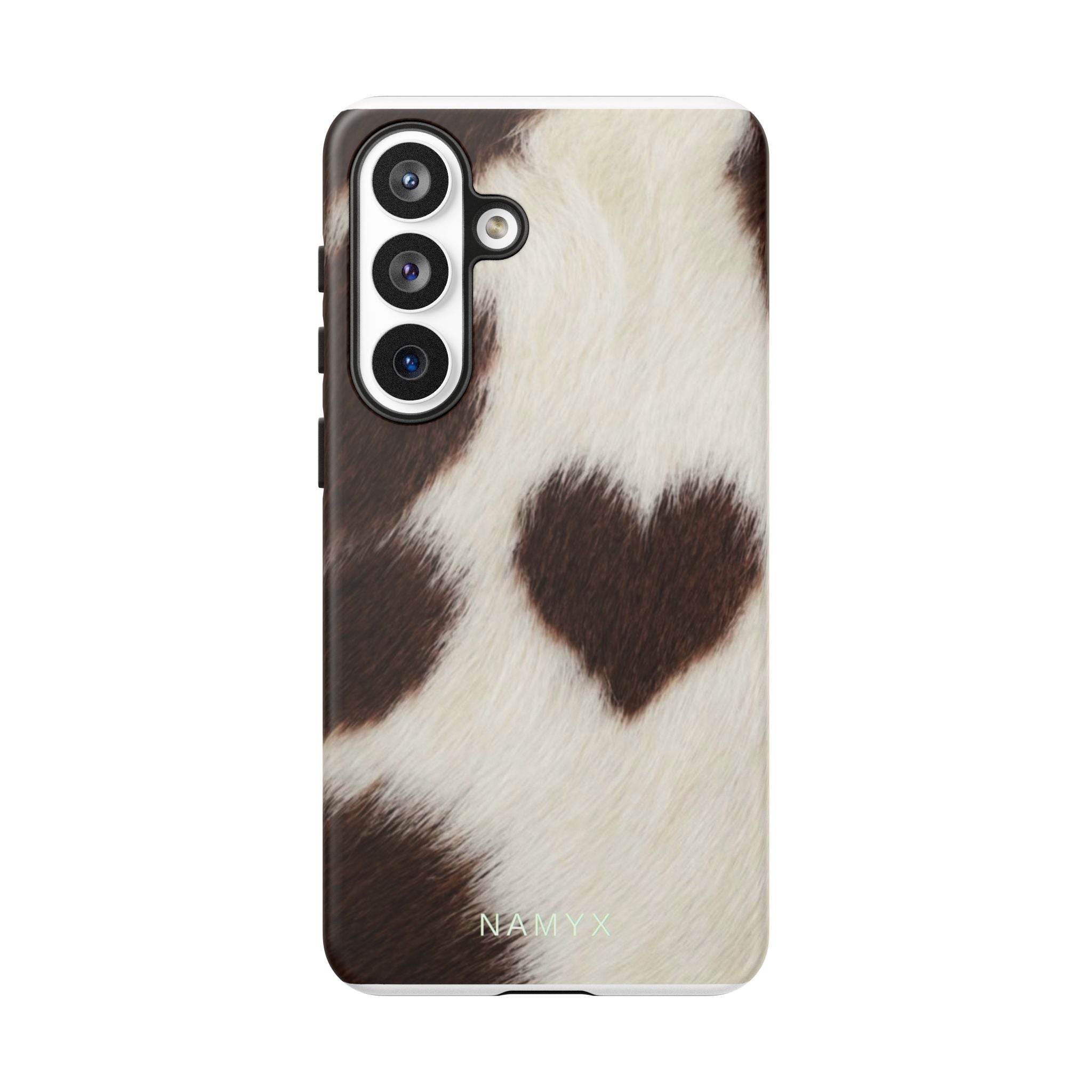 Cowhide Heart Phone Case — Cute Cow Print Protective iPhone Cover