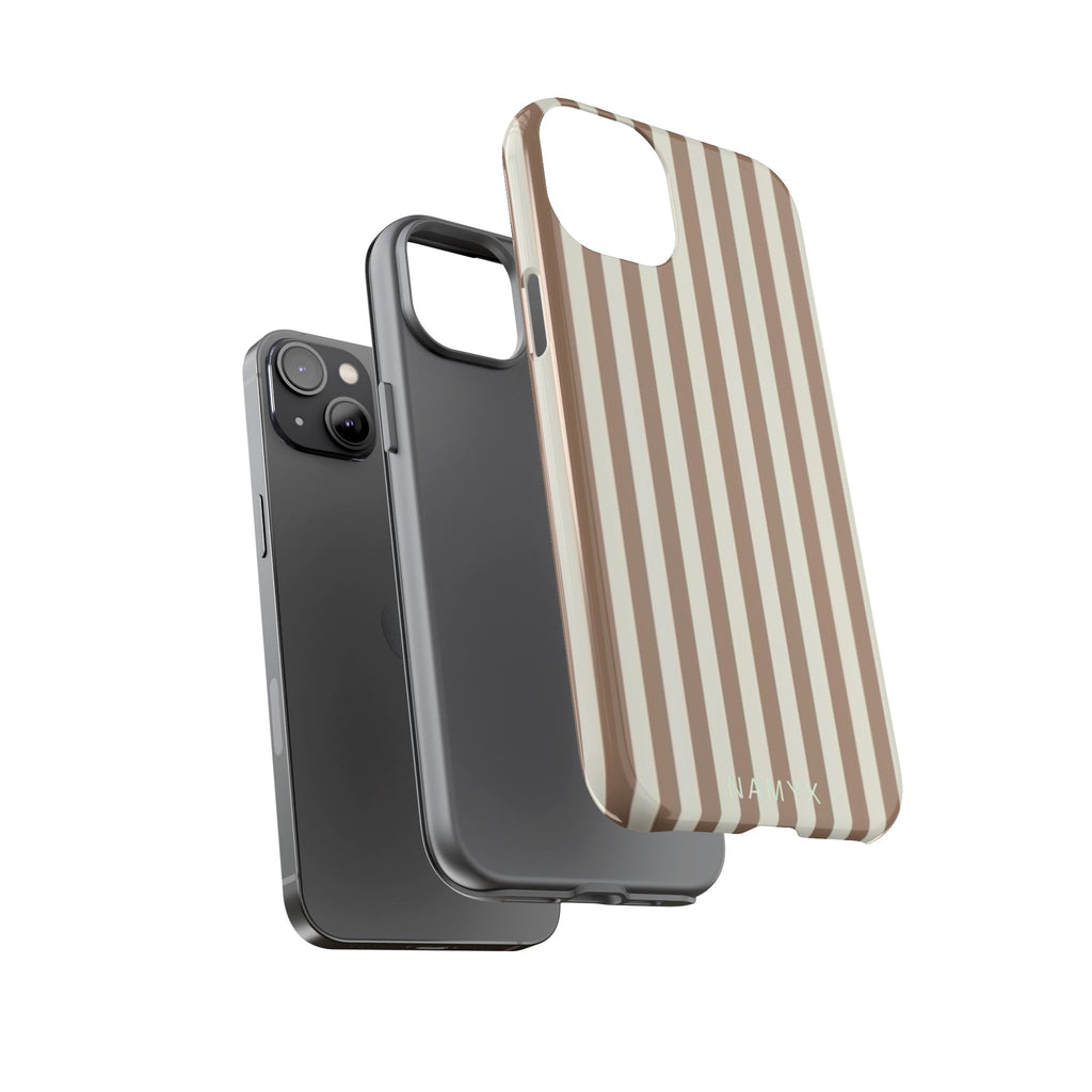 Striped Beige Phone Case — Classic Vertical Brown & Cream Stripe Tough Case