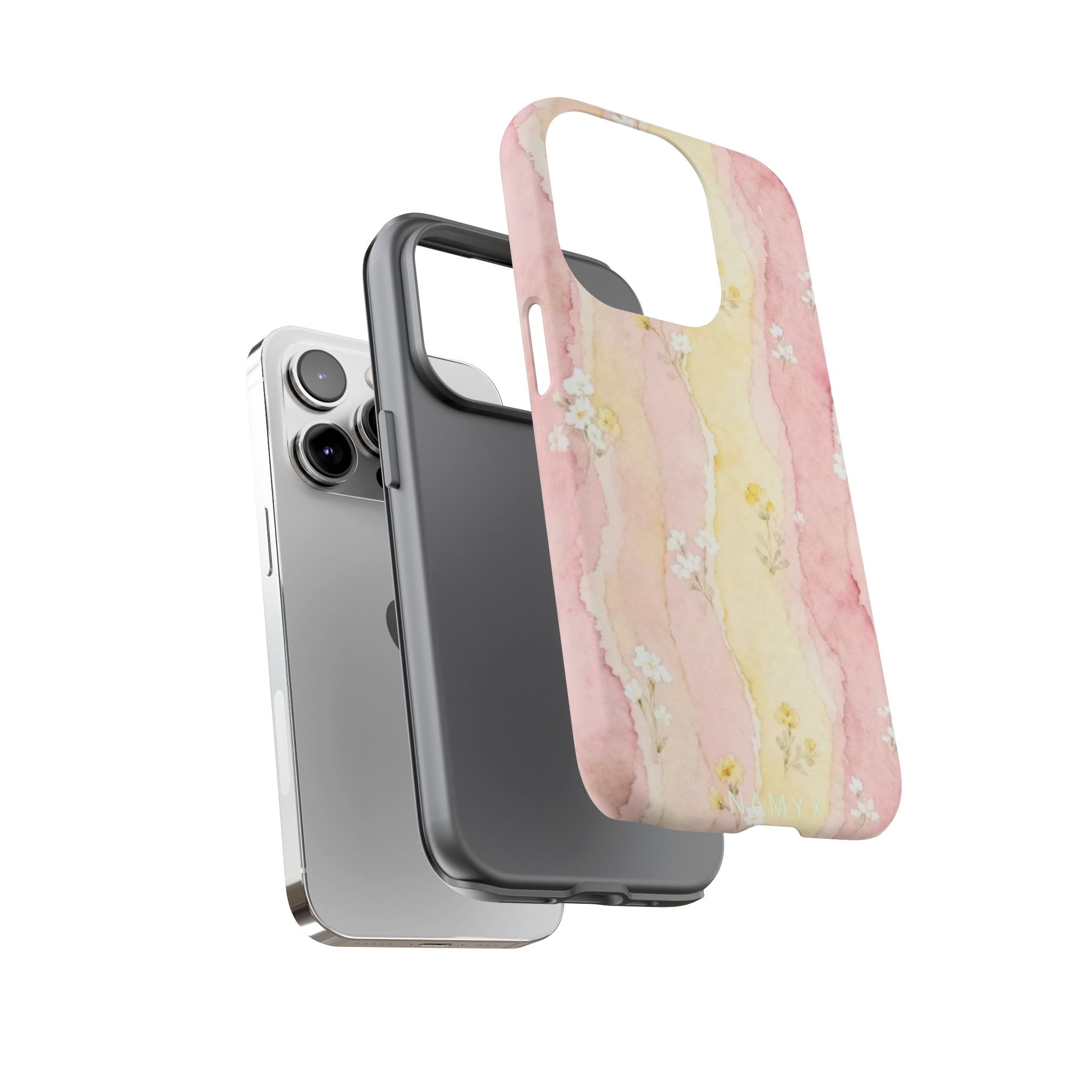 Floral Watercolor Tough Phone Case — Pink & Yellow Daisy Protective Cover