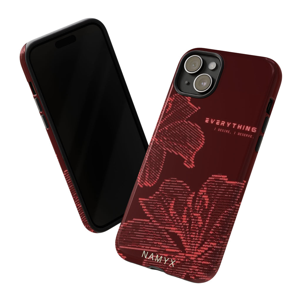 Floral Tough Phone Case — 'Everything' Burgundy Protective Cover