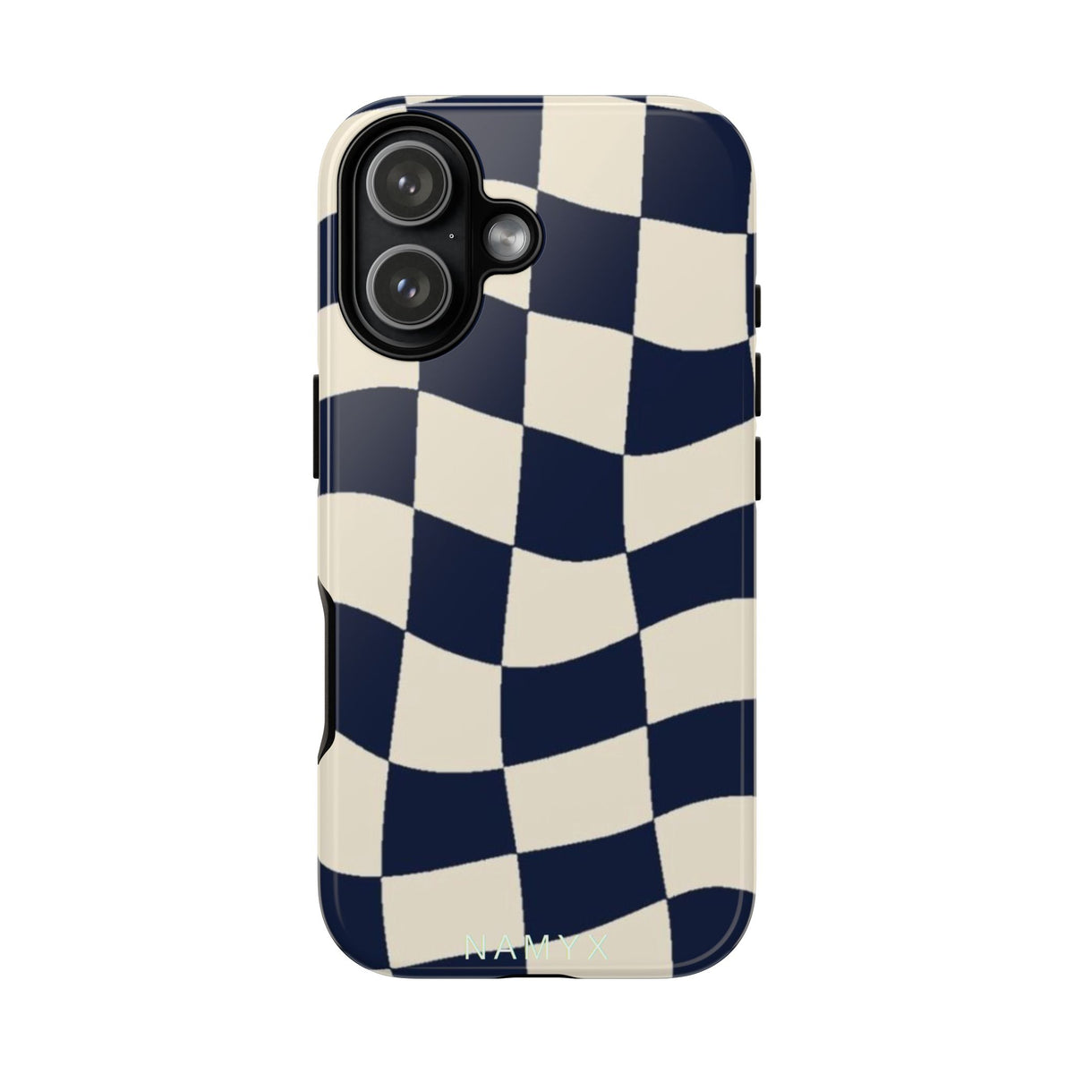 Wavy Checkered Phone Case – Retro Navy Racing Pattern Tough Case
