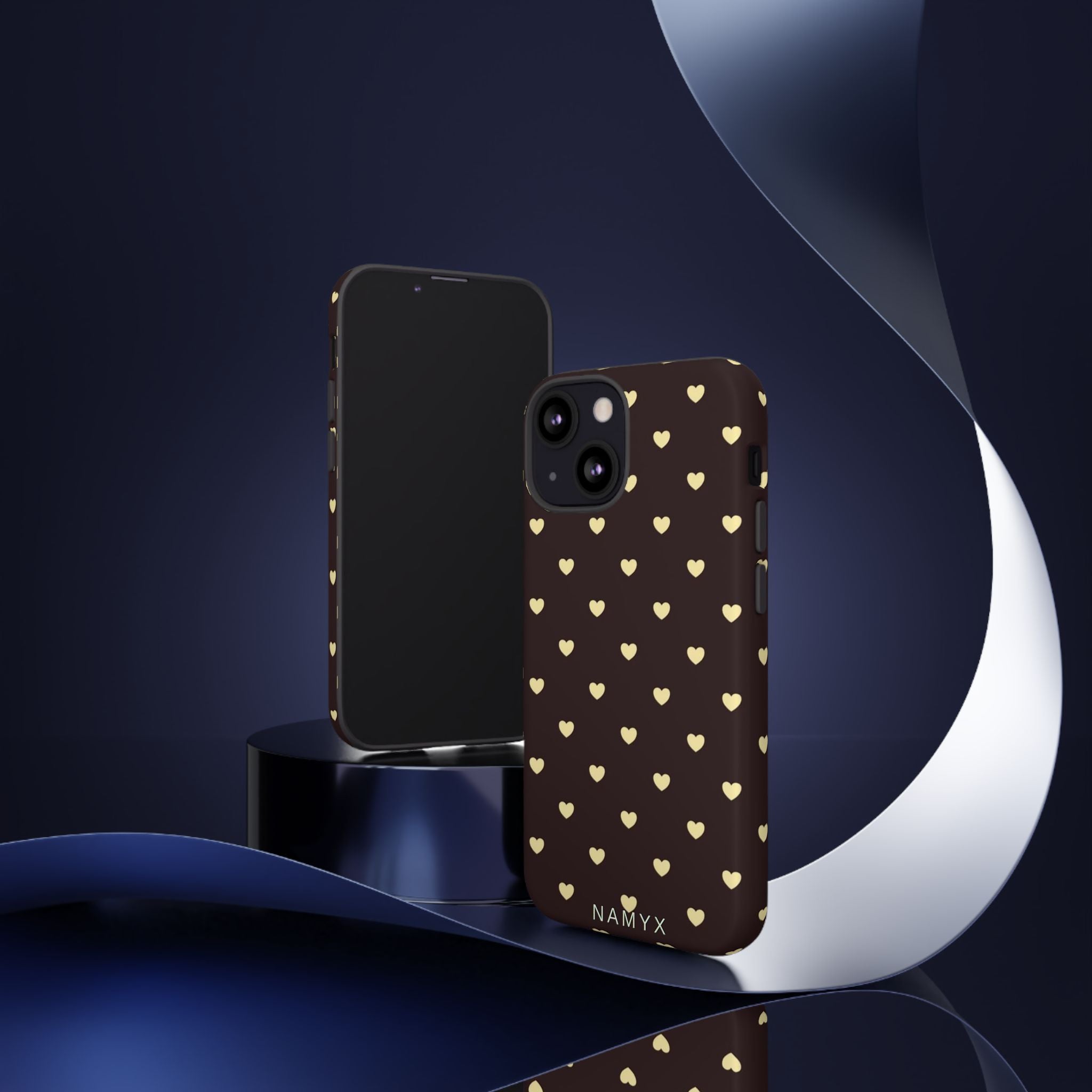 Tough Case — Brown Phone Case with Cream Heart Pattern