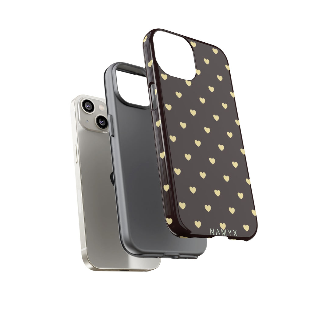 Tough Case — Brown Phone Case with Cream Heart Pattern