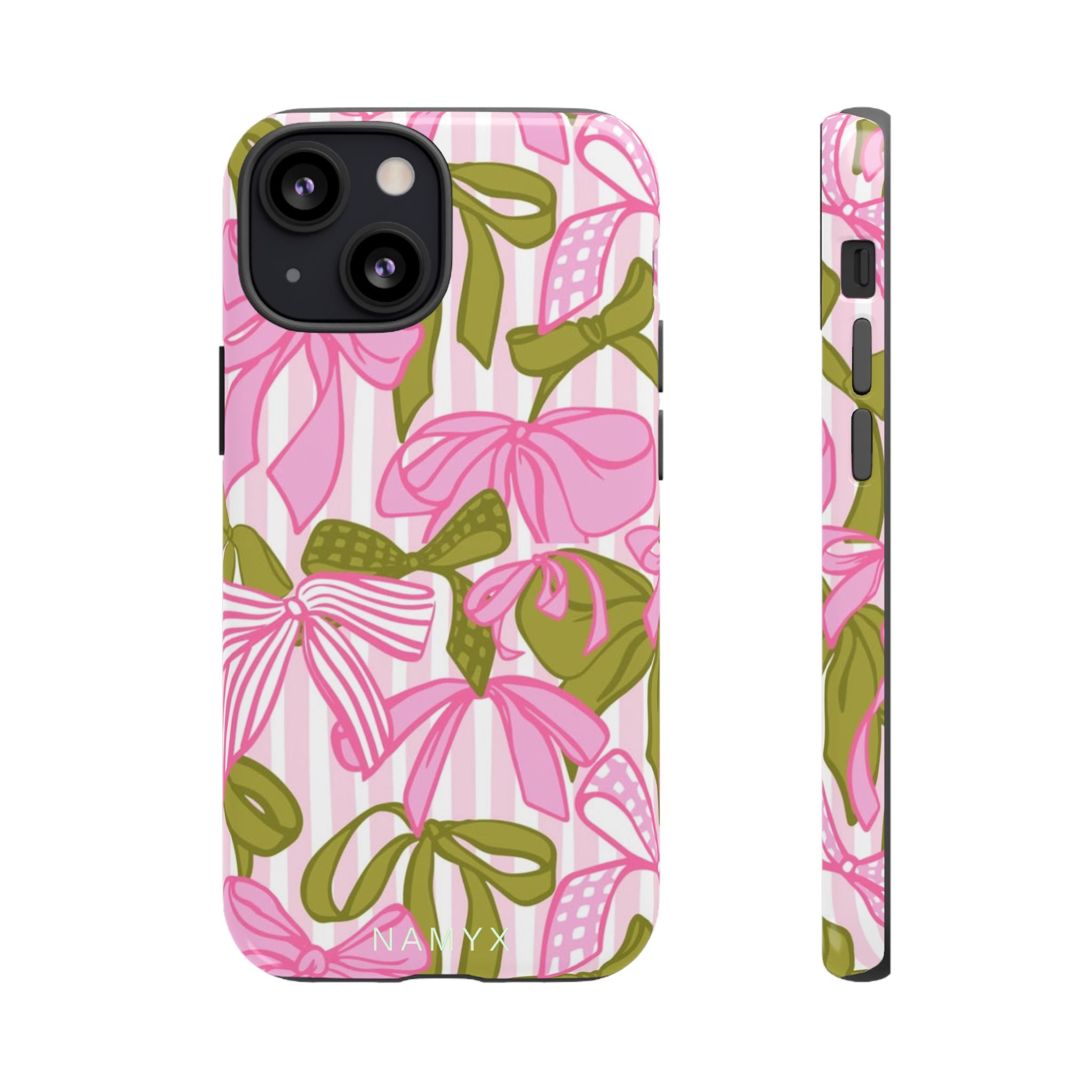 Bow Pattern Tough Case - Pink & Olive Floral Phone Cover