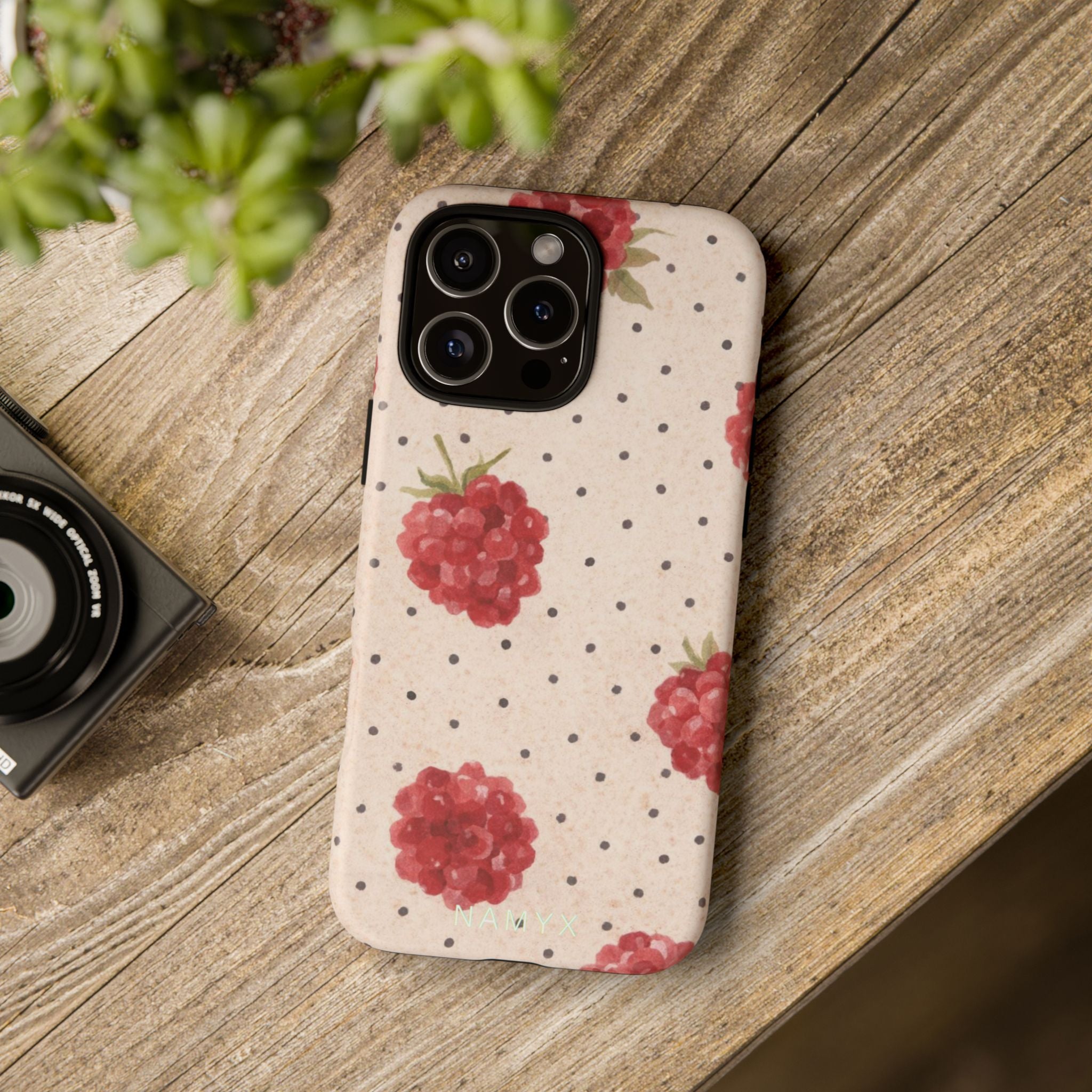 Raspberry Dotted Tough Phone Case — Vintage Floral Protective Cover