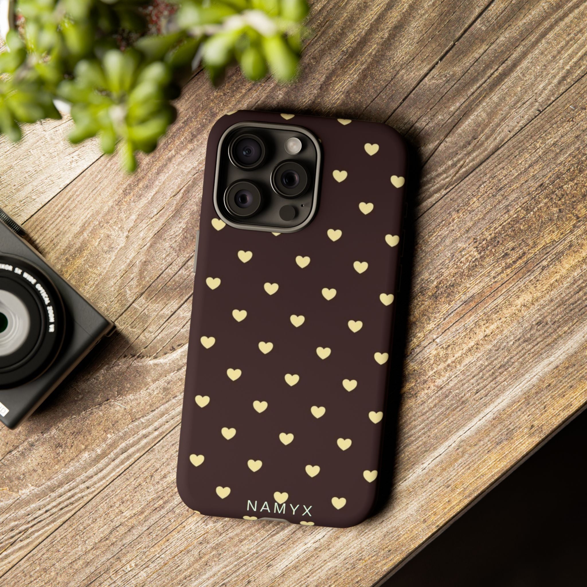 Tough Case — Brown Phone Case with Cream Heart Pattern