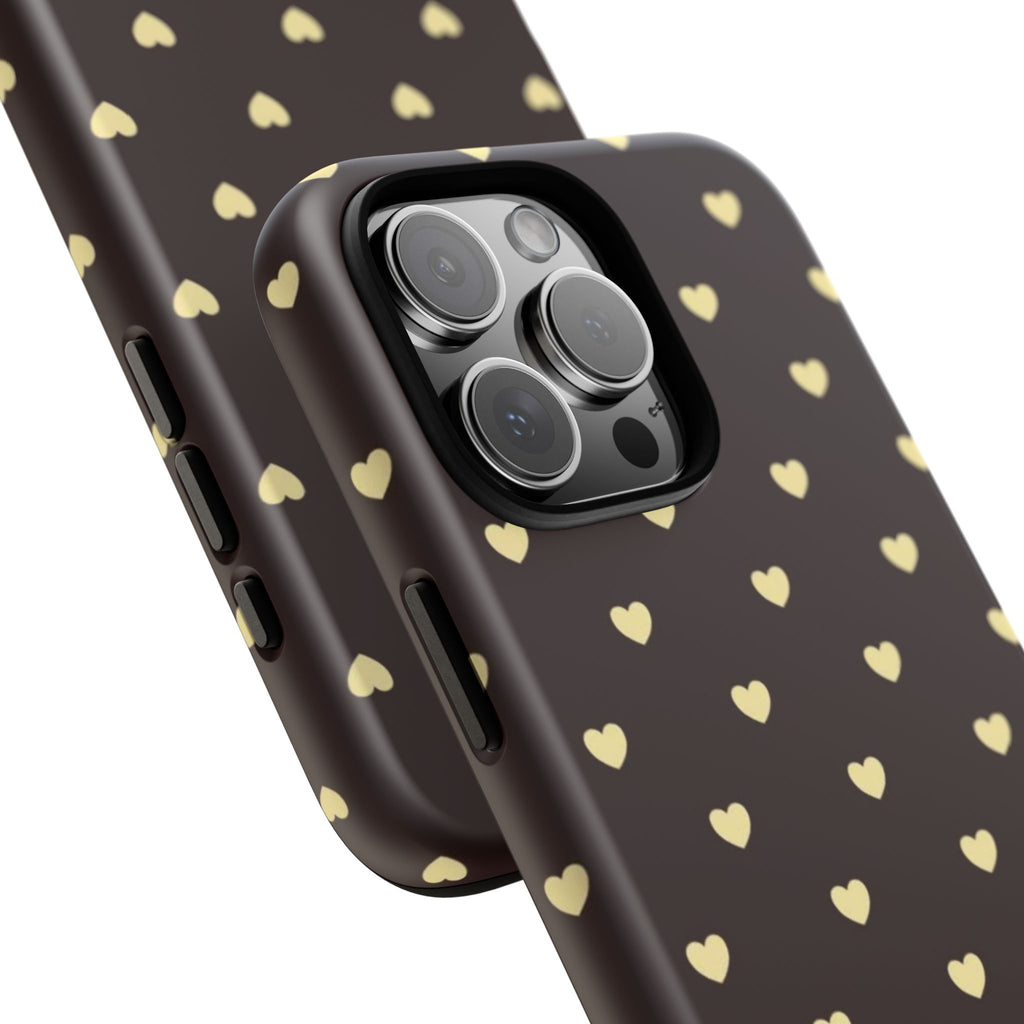 Tough Case — Brown Phone Case with Cream Heart Pattern