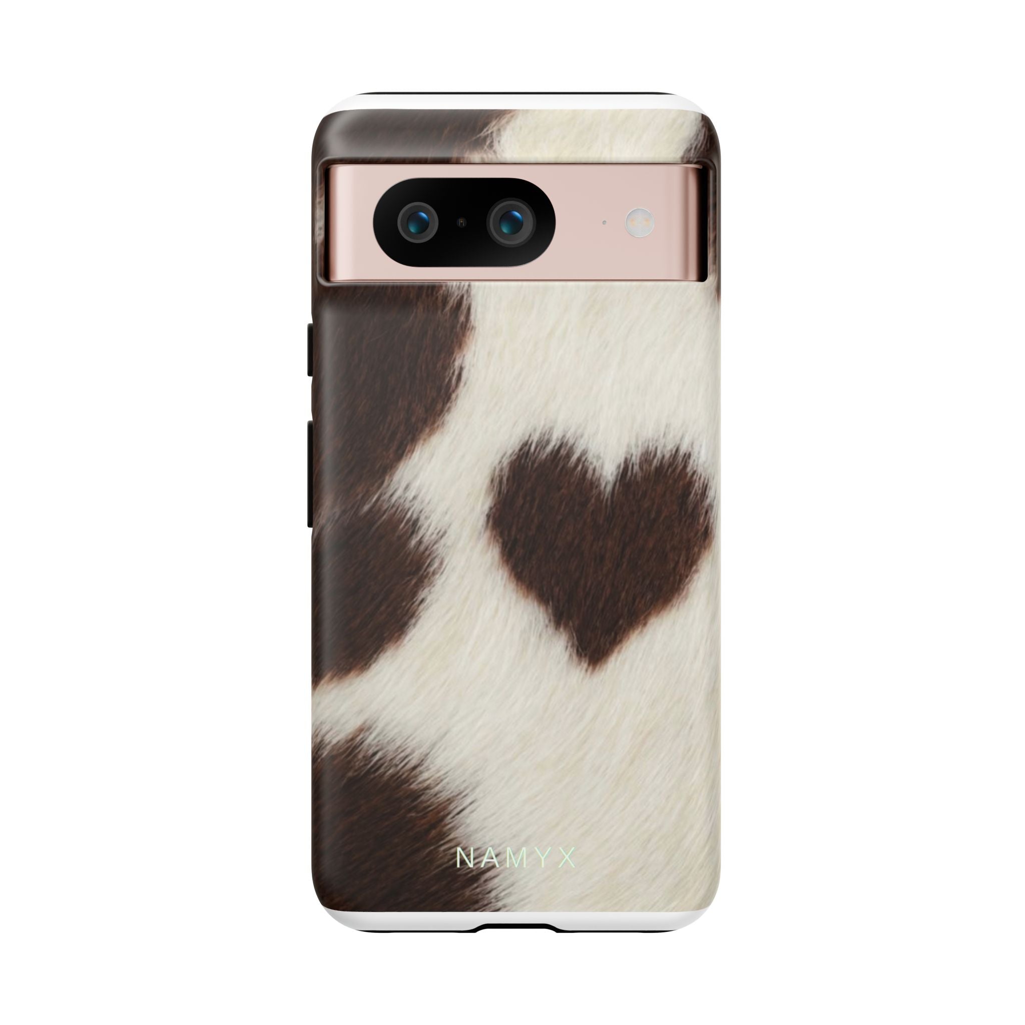 Cowhide Heart Phone Case — Cute Cow Print Protective iPhone Cover