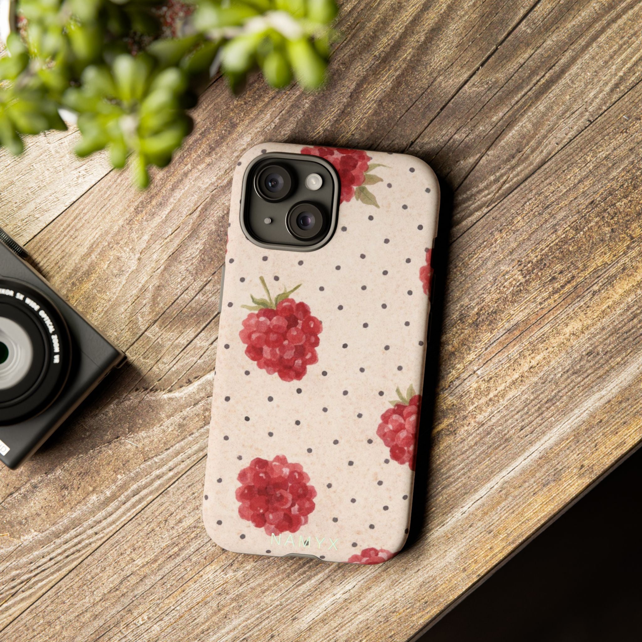 Raspberry Dotted Tough Phone Case — Vintage Floral Protective Cover