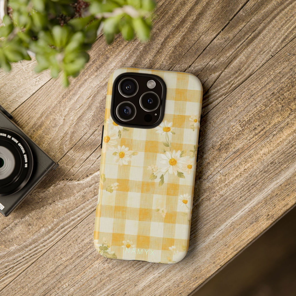 Daisy Gingham Tough Phone Case — Yellow Floral Protective Cover