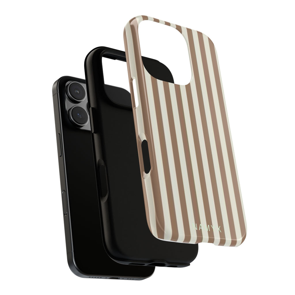 Striped Beige Phone Case — Classic Vertical Brown & Cream Stripe Tough Case