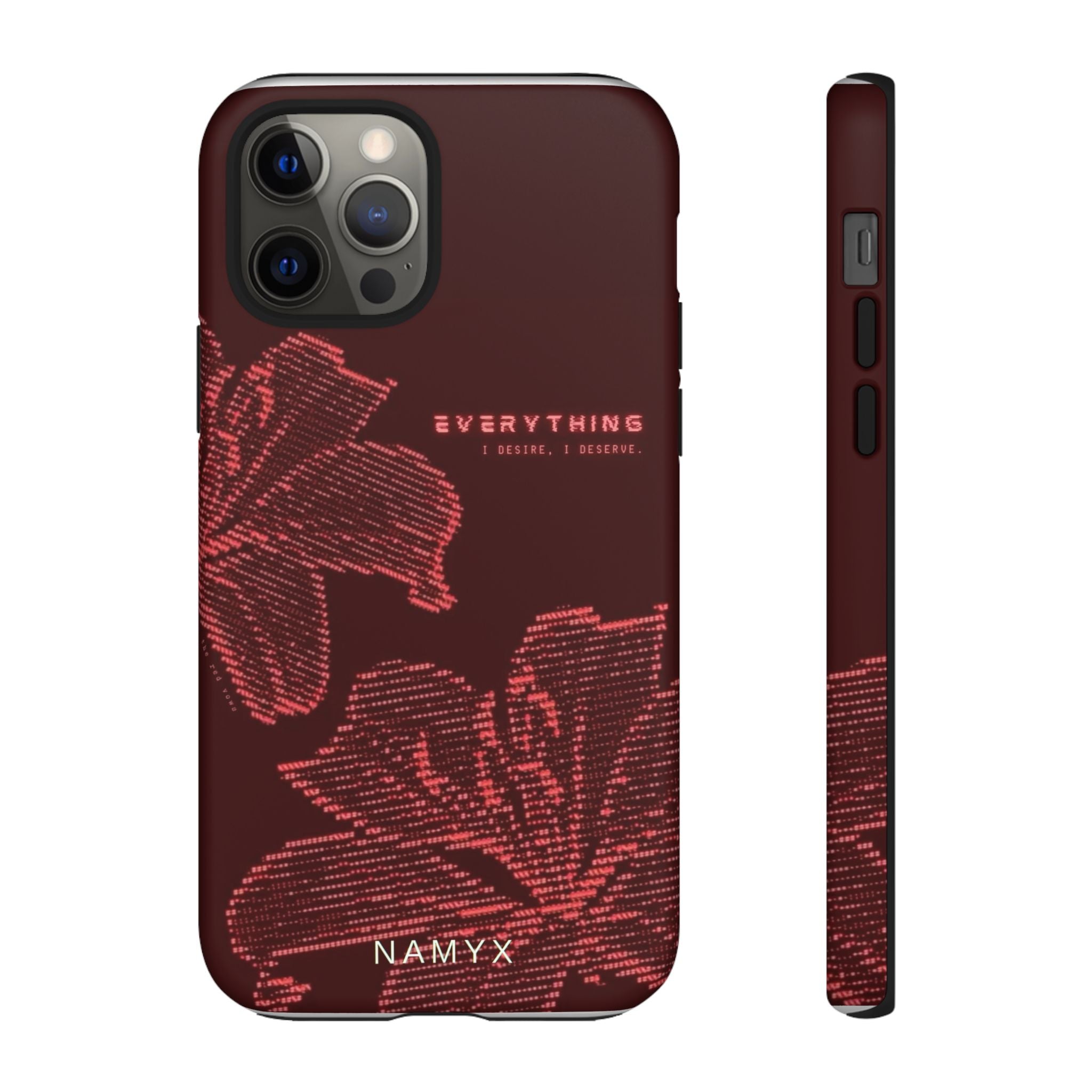 Floral Tough Phone Case — 'Everything' Burgundy Protective Cover