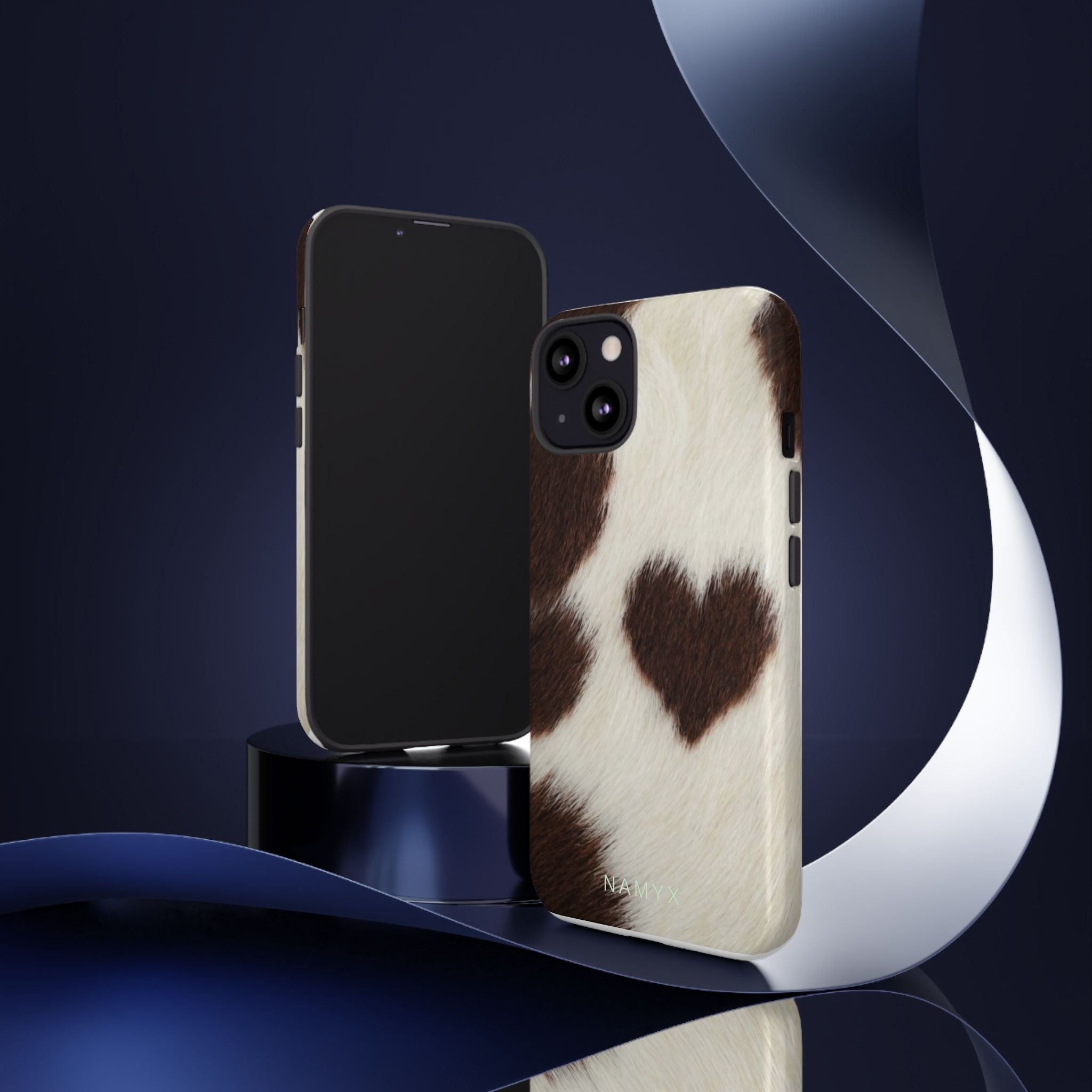 Cowhide Heart Phone Case — Cute Cow Print Protective iPhone Cover