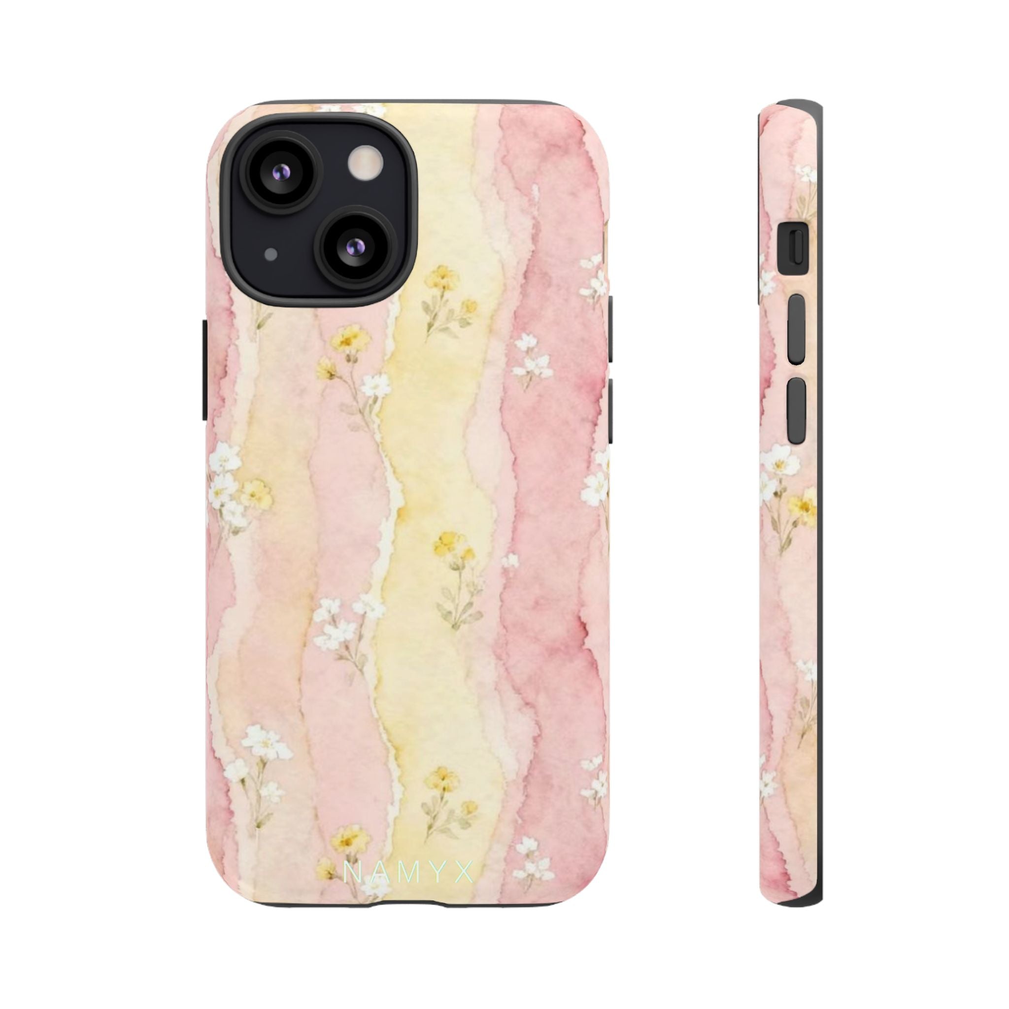Floral Watercolor Tough Phone Case — Pink & Yellow Daisy Protective Cover