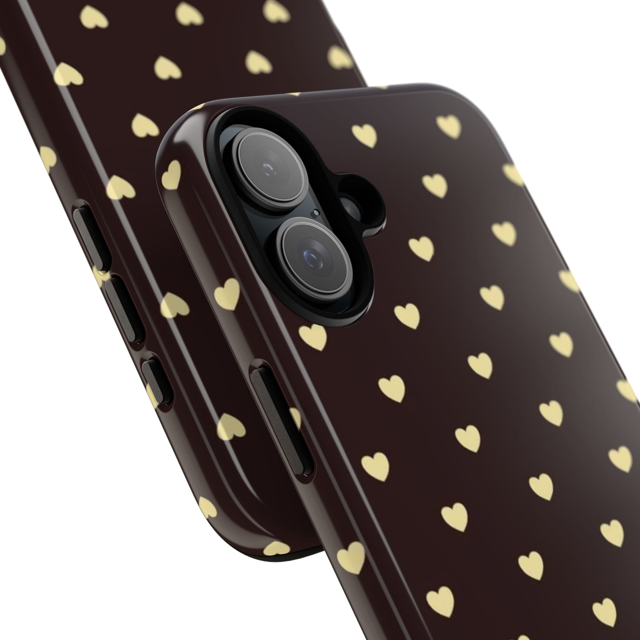 Tough Case — Brown Phone Case with Cream Heart Pattern