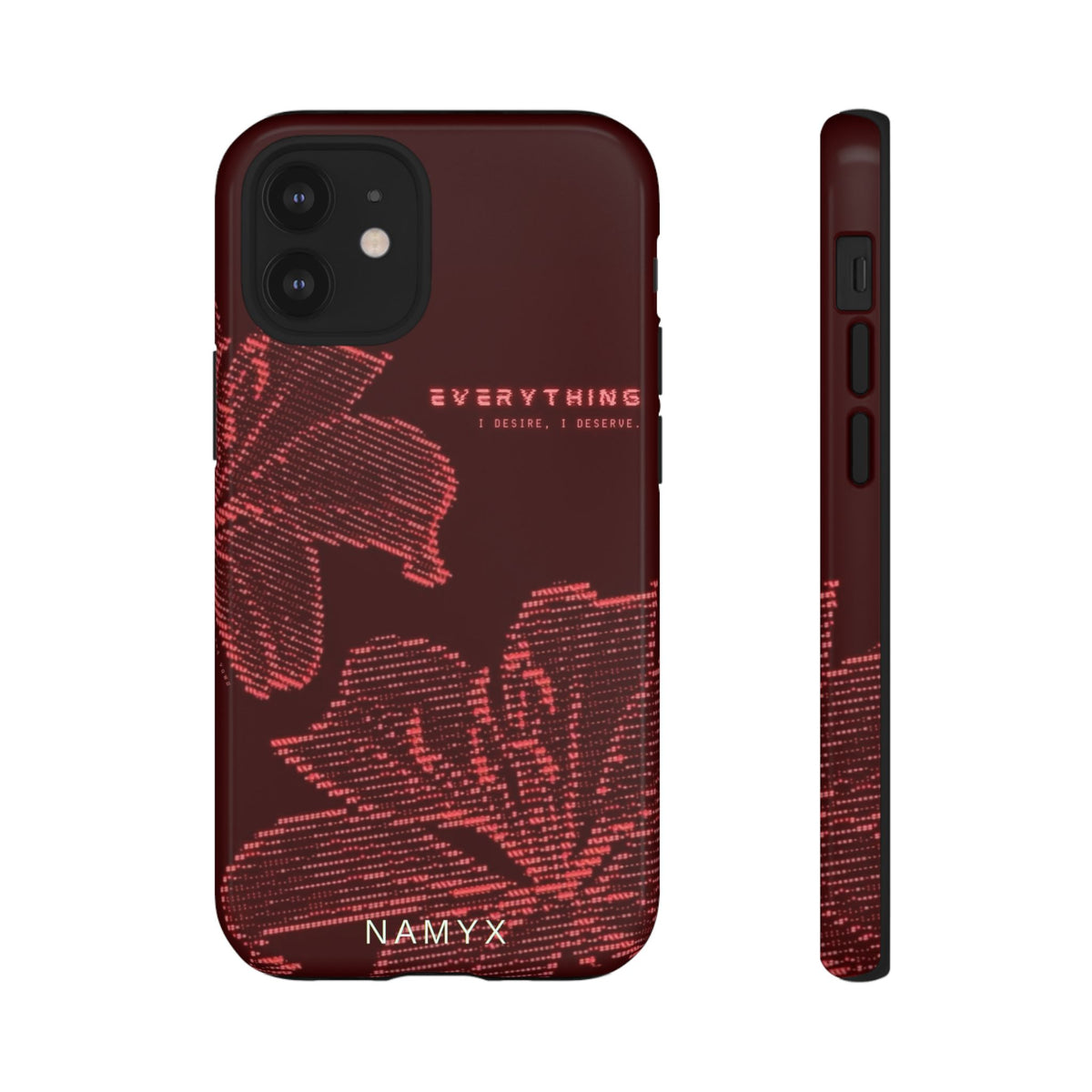 Floral Tough Phone Case — 'Everything' Burgundy Protective Cover