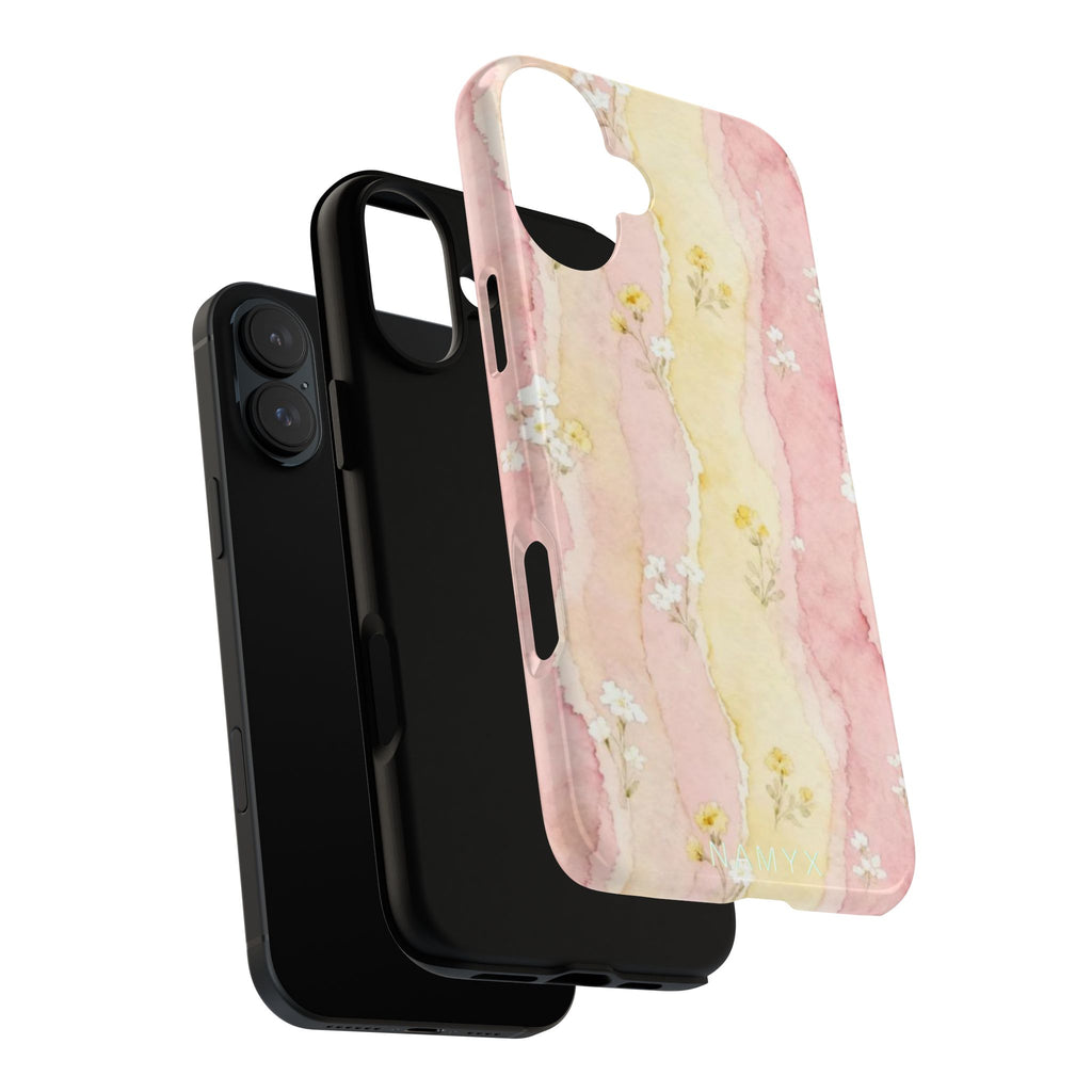 Floral Watercolor Tough Phone Case — Pink & Yellow Daisy Protective Cover