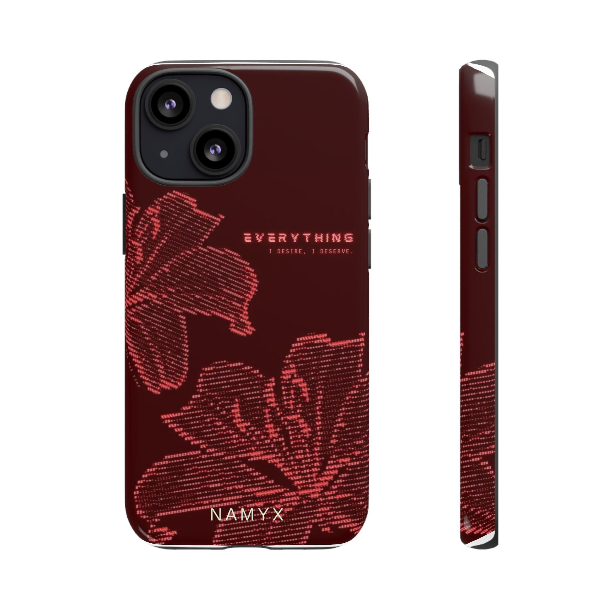 Floral Tough Phone Case — 'Everything' Burgundy Protective Cover