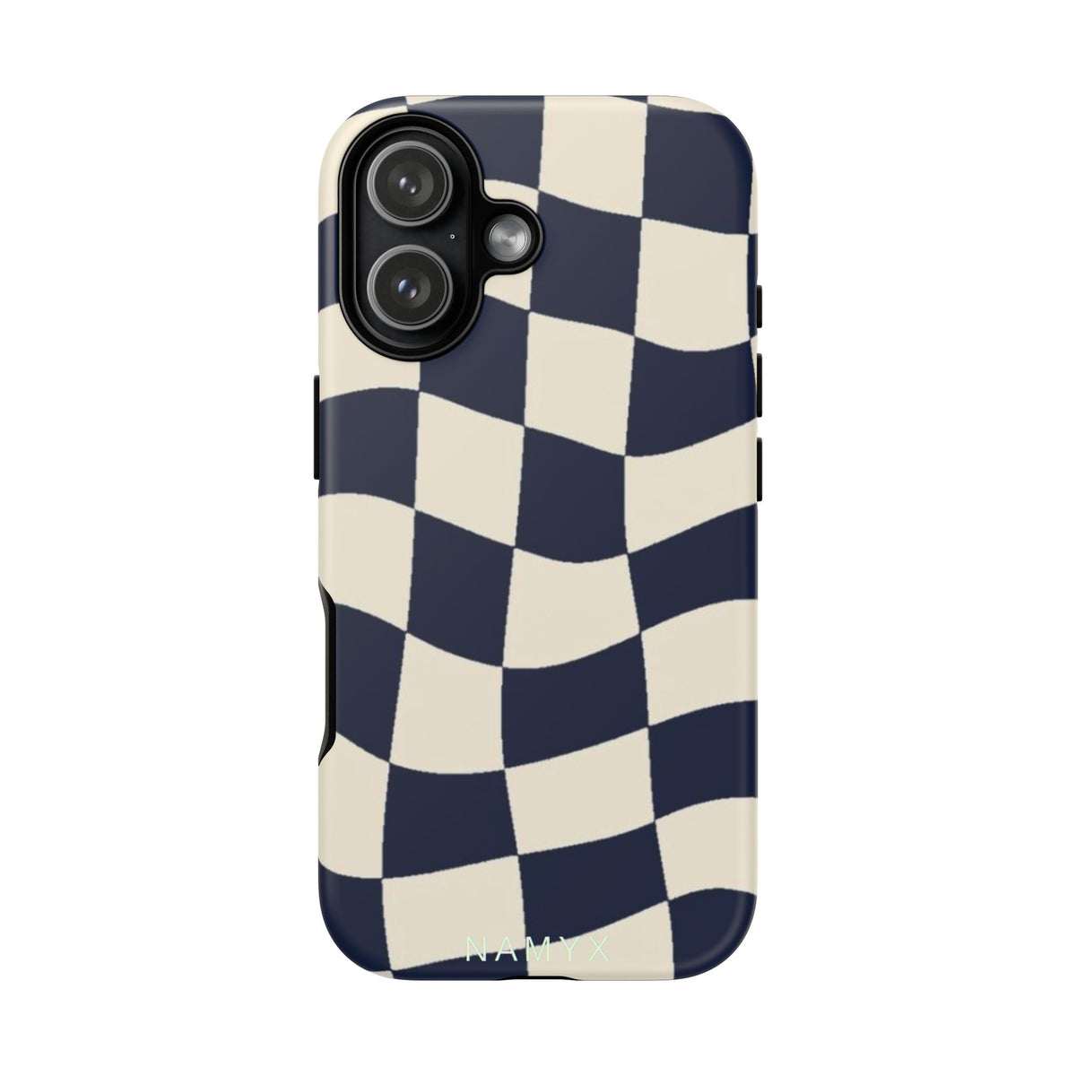 Wavy Checkered Phone Case – Retro Navy Racing Pattern Tough Case