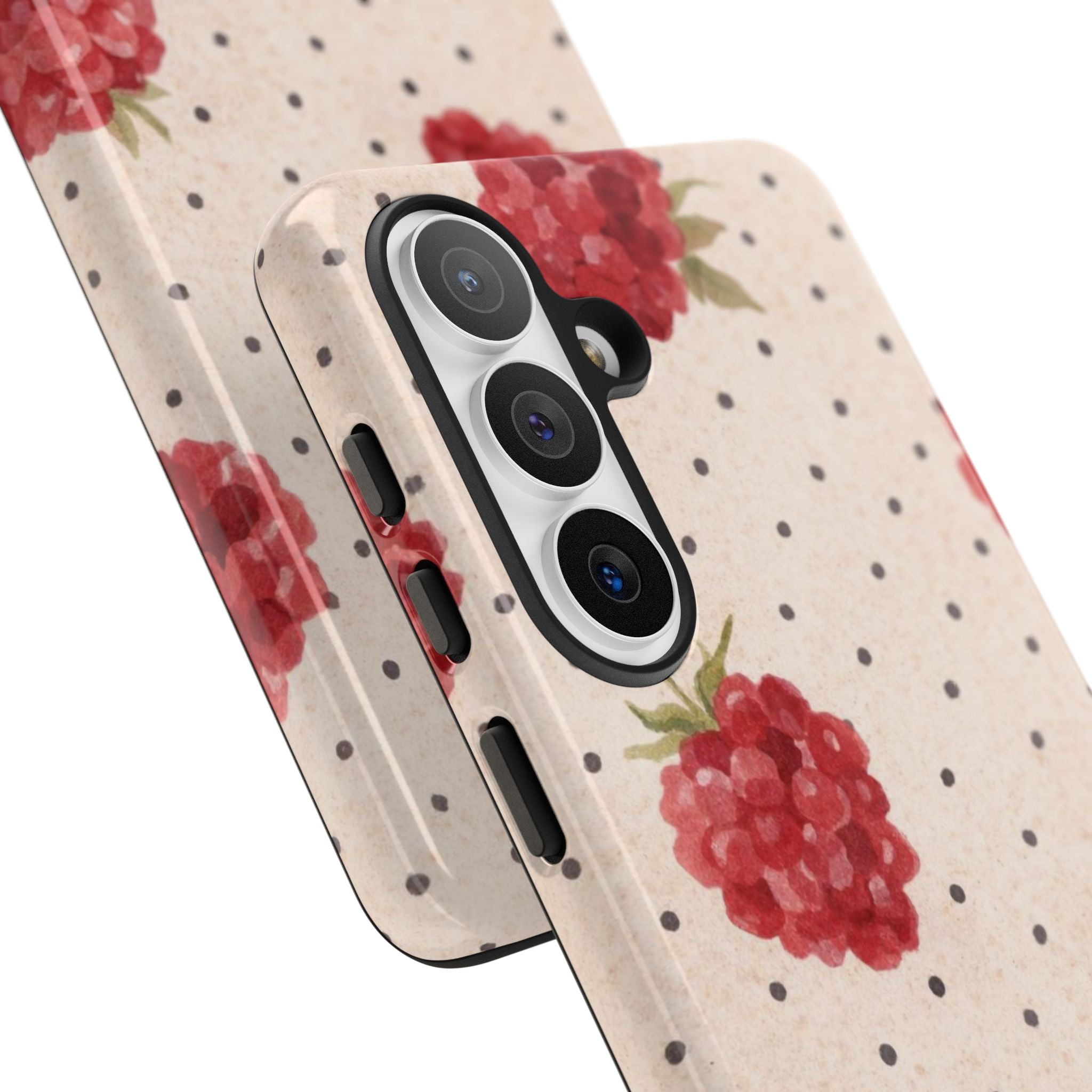 Raspberry Dotted Tough Phone Case — Vintage Floral Protective Cover