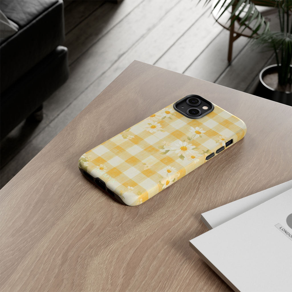 Daisy Gingham Tough Phone Case — Yellow Floral Protective Cover