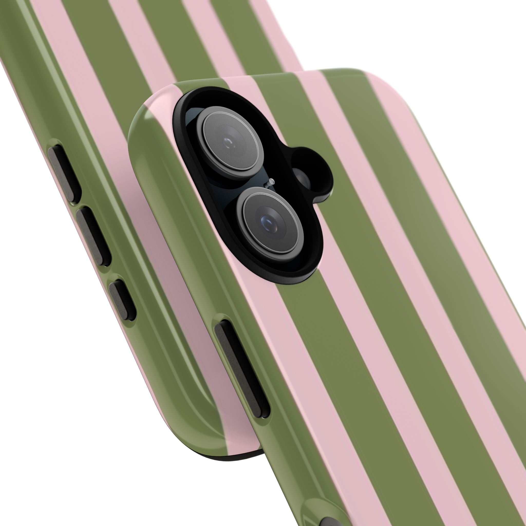 Striped Olive & Blush Tough Phone Case — Durable Protective Phone Cover