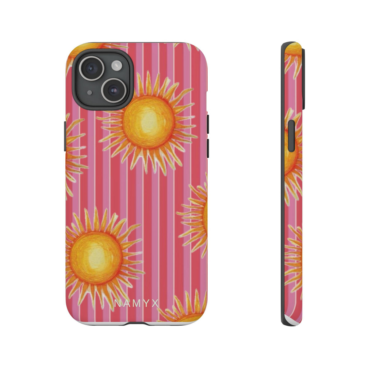 Sunburst Stripe Tough Phone Case — Bright Yellow Sun Pattern on Pink