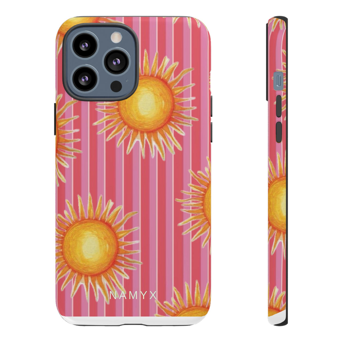 Sunburst Stripe Tough Phone Case — Bright Yellow Sun Pattern on Pink