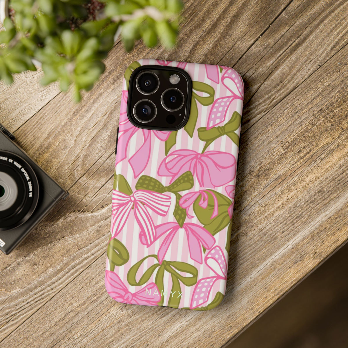 Bow Pattern Tough Case - Pink & Olive Floral Phone Cover
