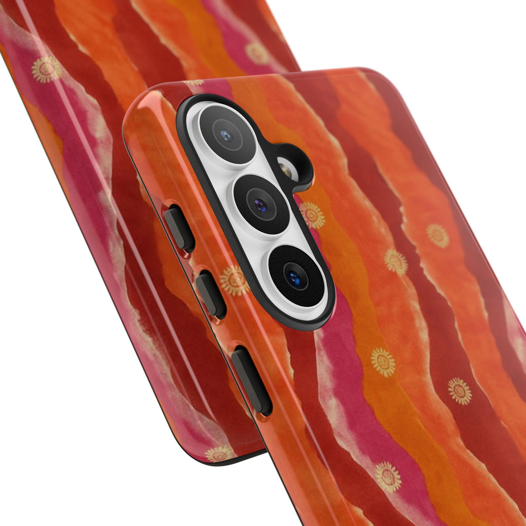 Abstract Red Waves Phone Case — Bold Orange & Pink Protective Tough Case