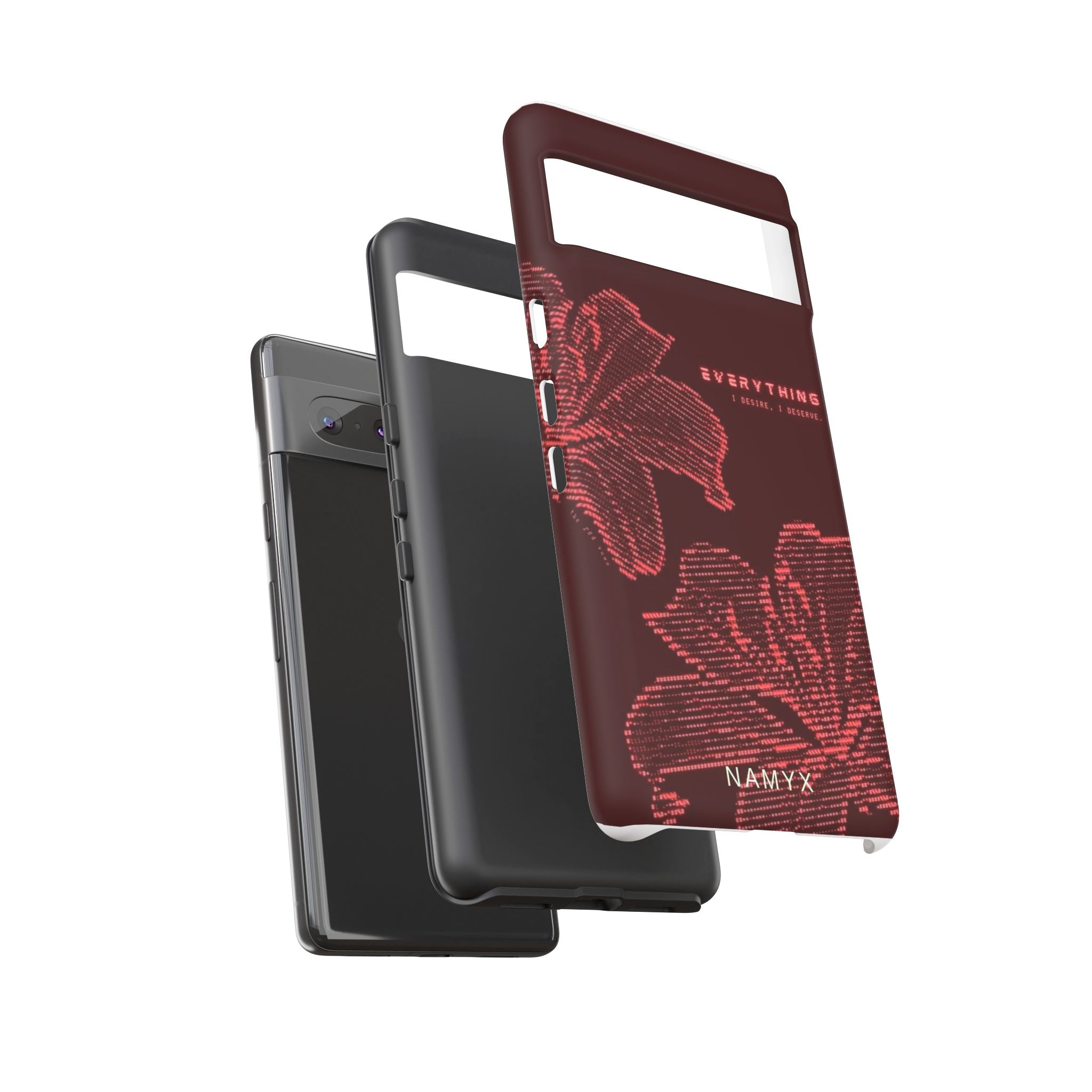 Floral Tough Phone Case — 'Everything' Burgundy Protective Cover