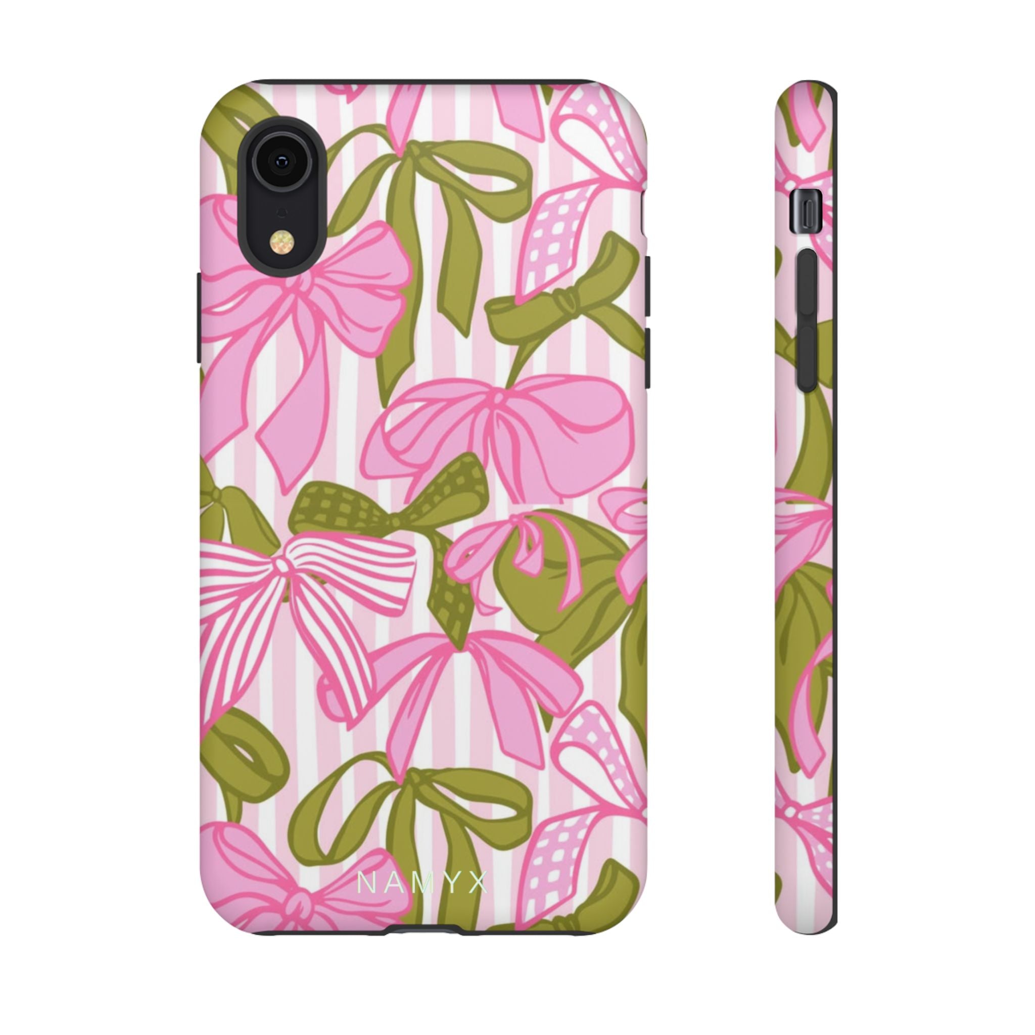Bow Pattern Tough Case - Pink & Olive Floral Phone Cover