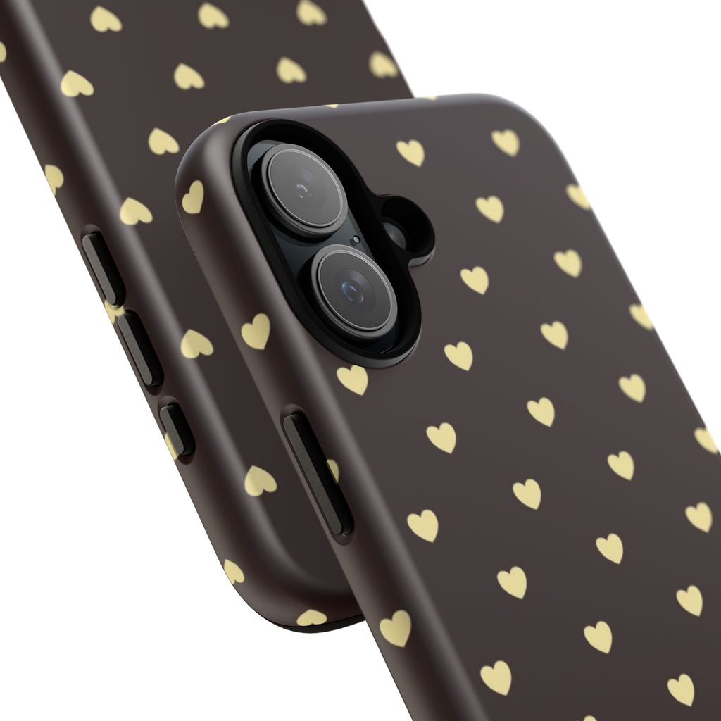 Tough Case — Brown Phone Case with Cream Heart Pattern