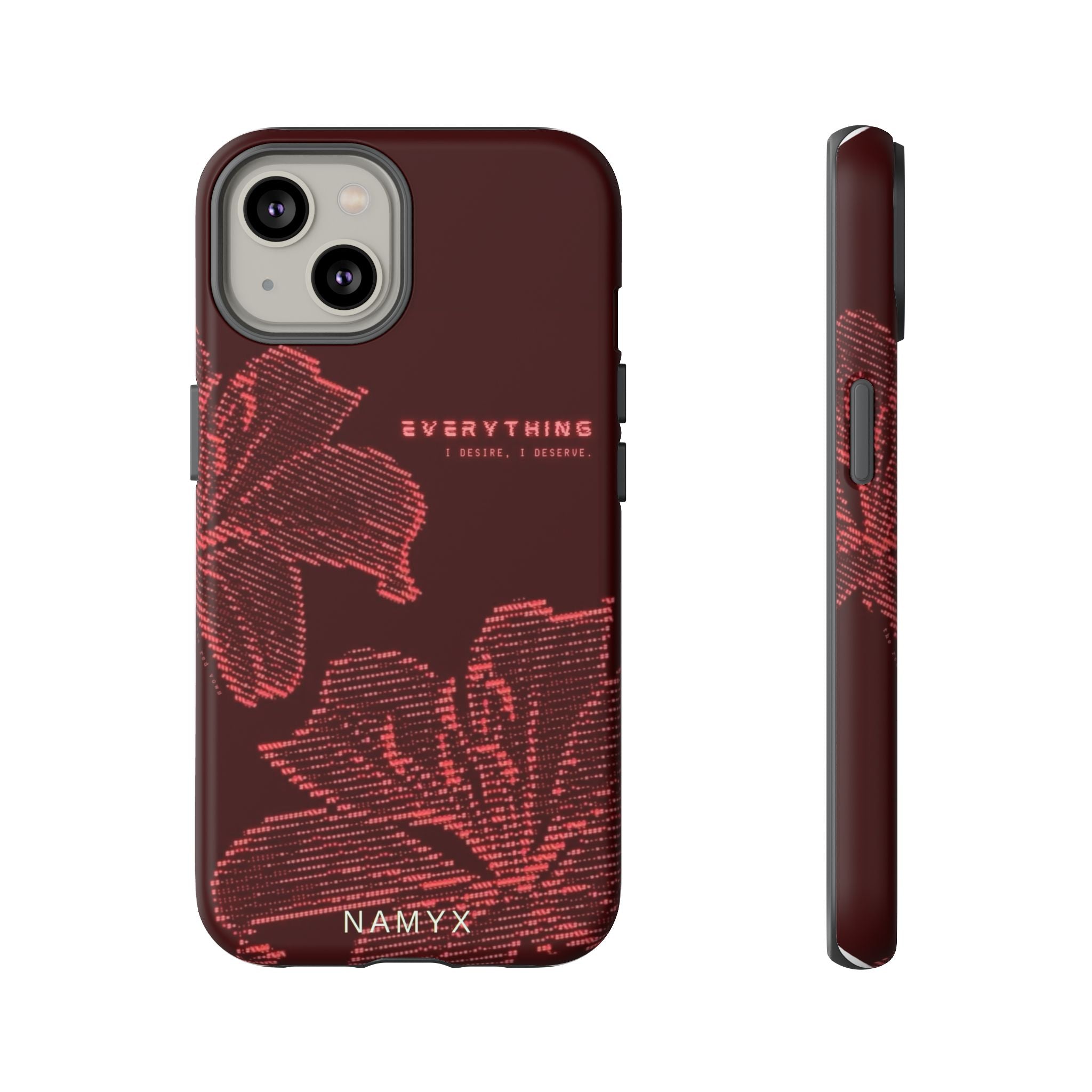 Floral Tough Phone Case — 'Everything' Burgundy Protective Cover