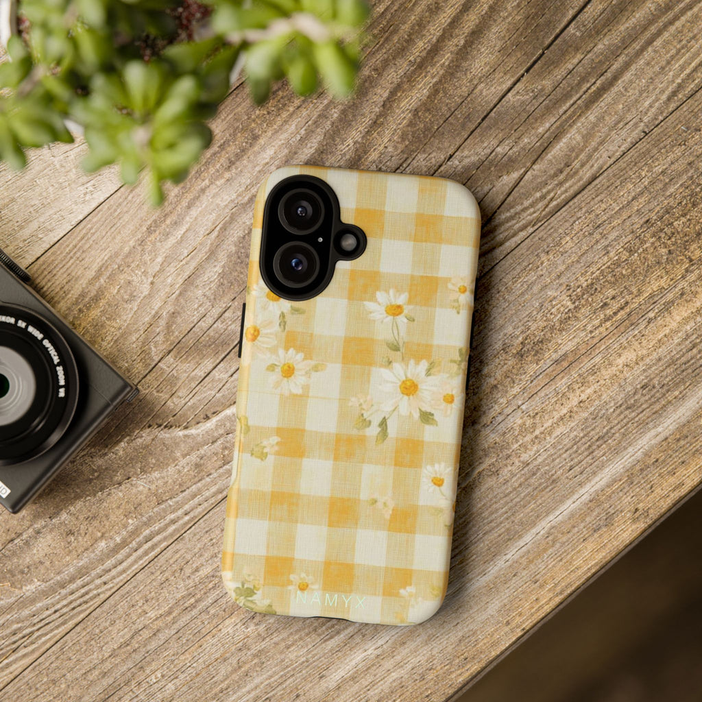 Daisy Gingham Tough Phone Case — Yellow Floral Protective Cover