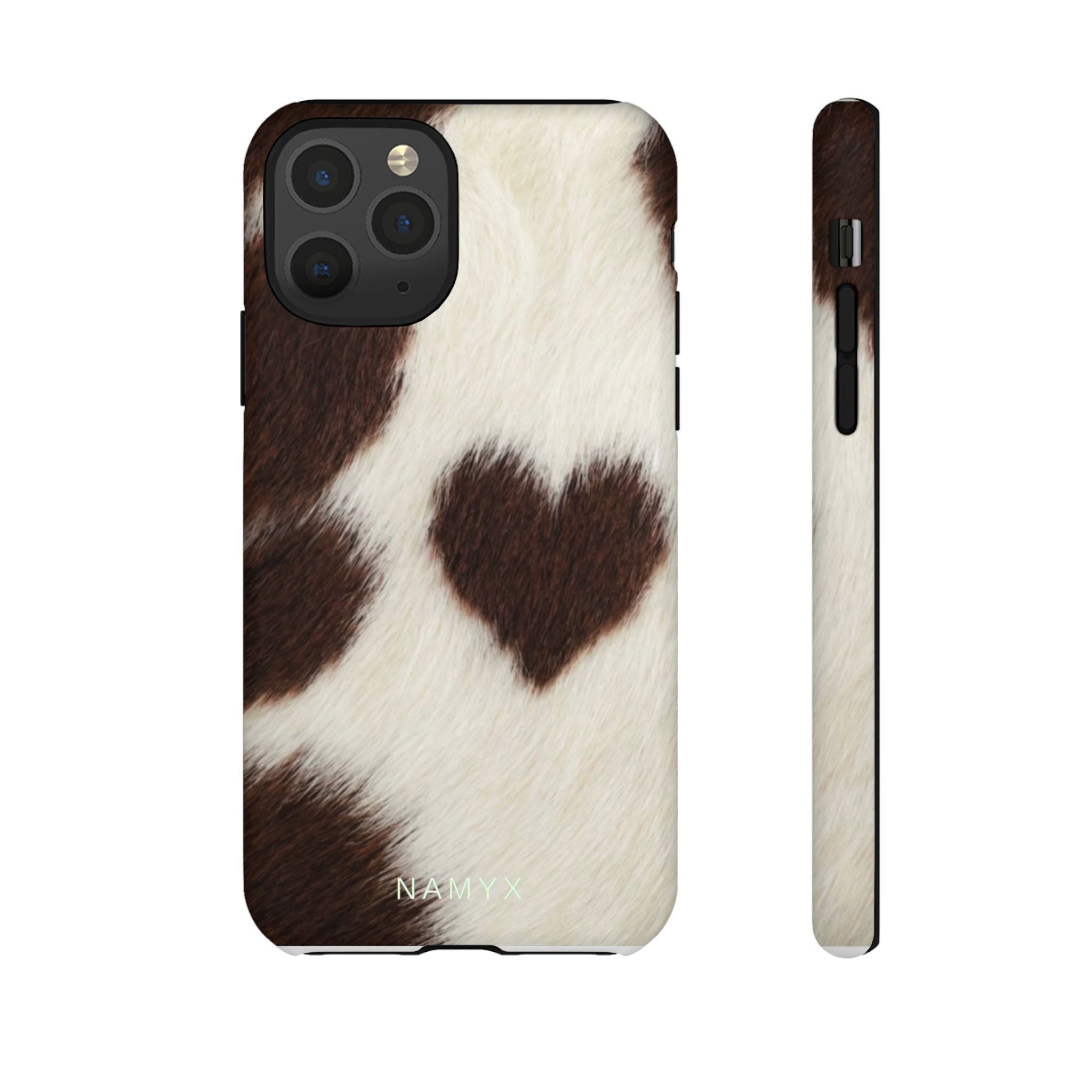 Cowhide Heart Phone Case — Cute Cow Print Protective iPhone Cover